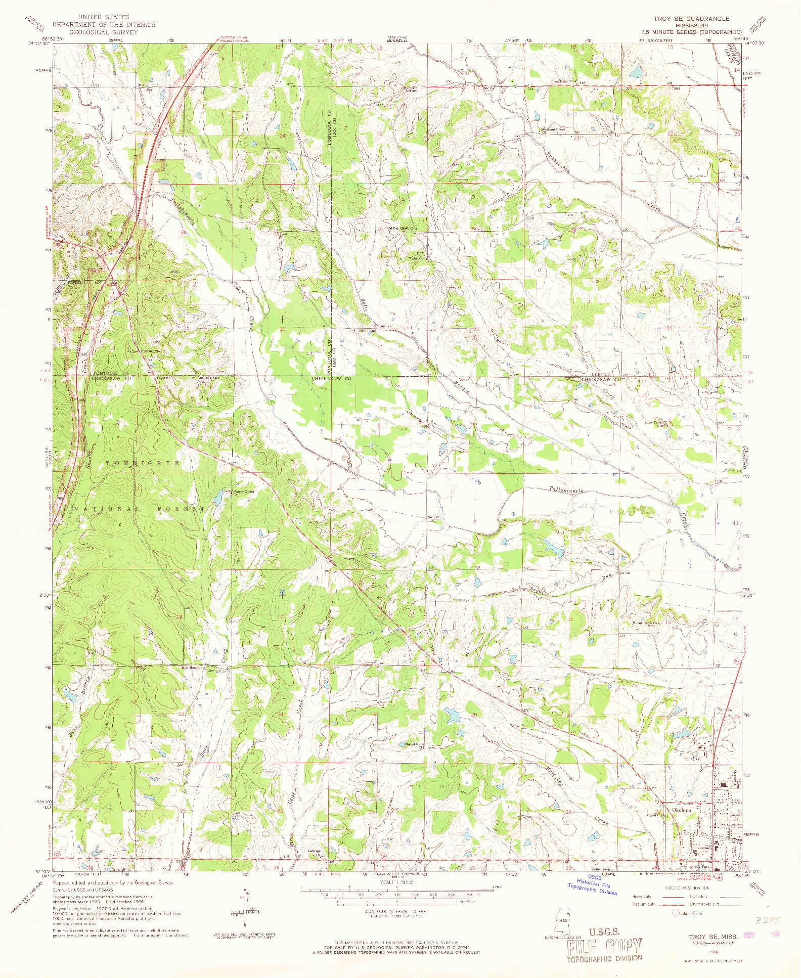 USGS 1:24000-SCALE QUADRANGLE FOR TROY SE, MS 1966