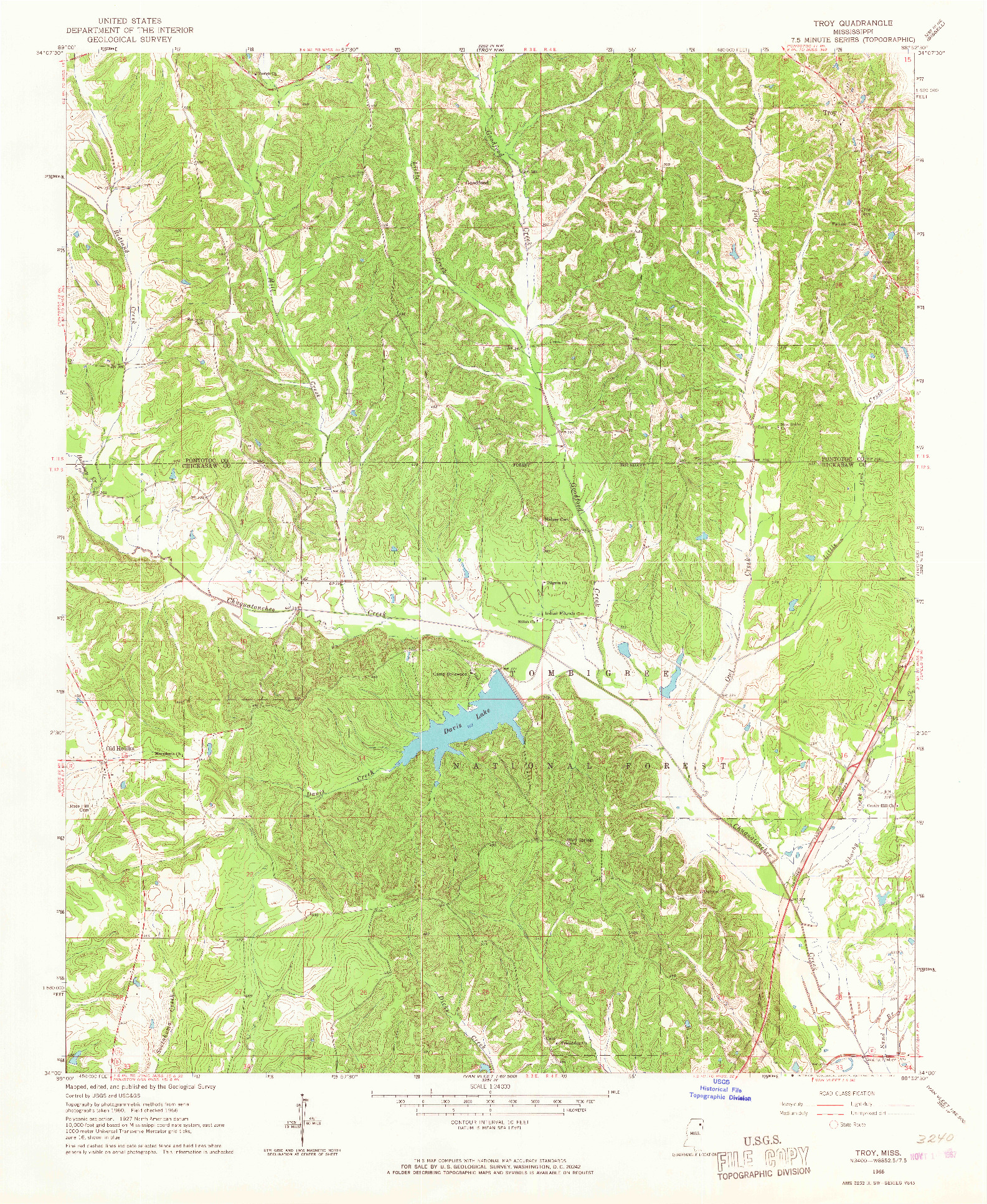 USGS 1:24000-SCALE QUADRANGLE FOR TROY, MS 1966