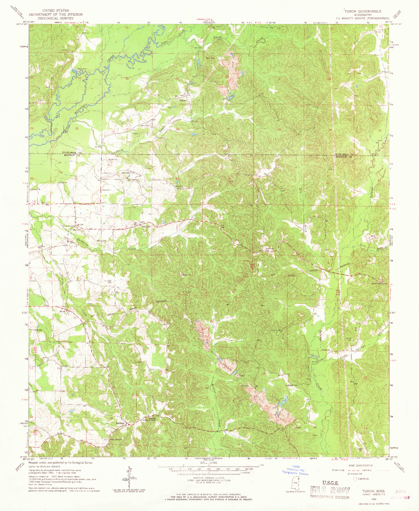 USGS 1:24000-SCALE QUADRANGLE FOR TURON, MS 1966