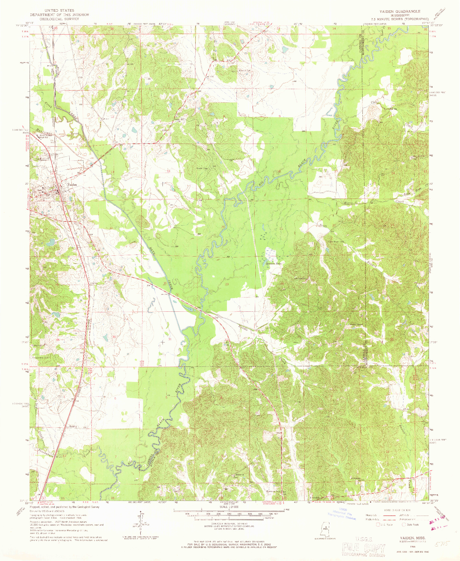 USGS 1:24000-SCALE QUADRANGLE FOR VAIDEN, MS 1966