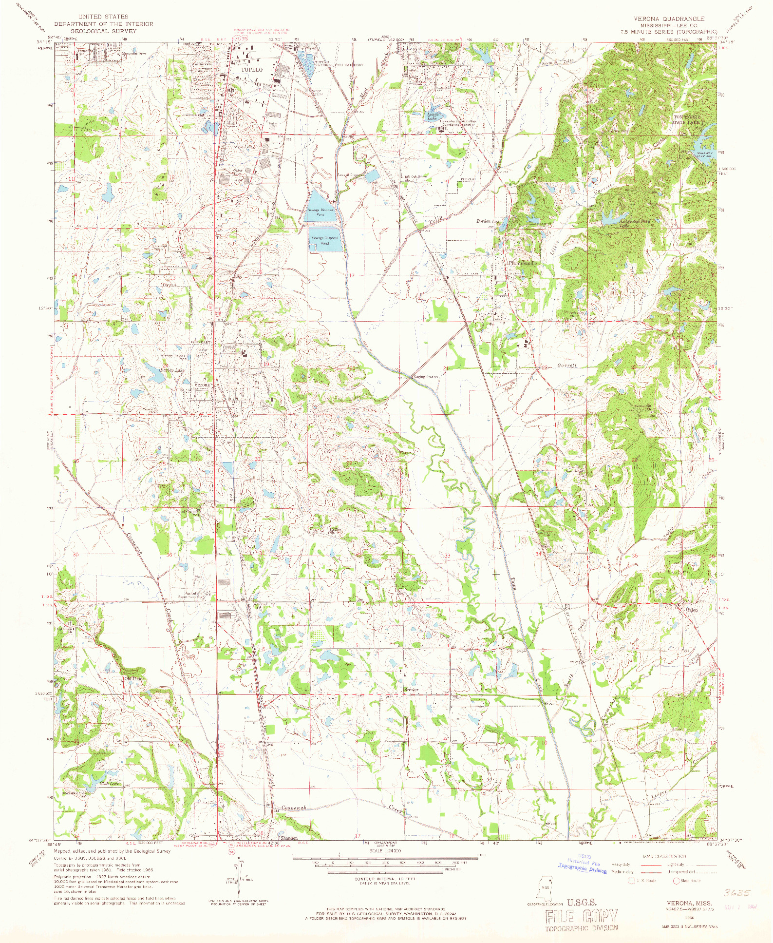 USGS 1:24000-SCALE QUADRANGLE FOR VERONA, MS 1966