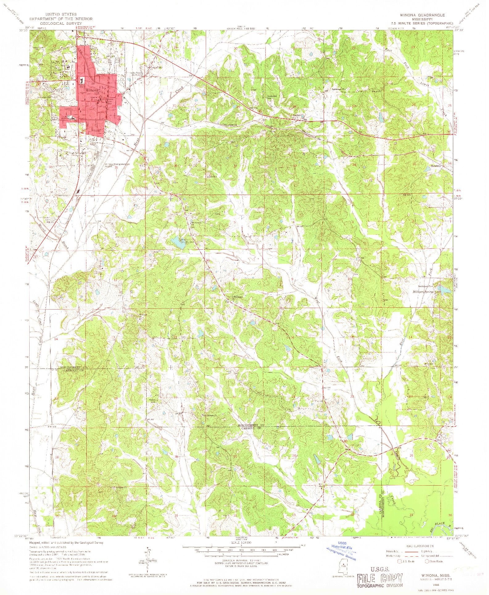 USGS 1:24000-SCALE QUADRANGLE FOR WINONA, MS 1966