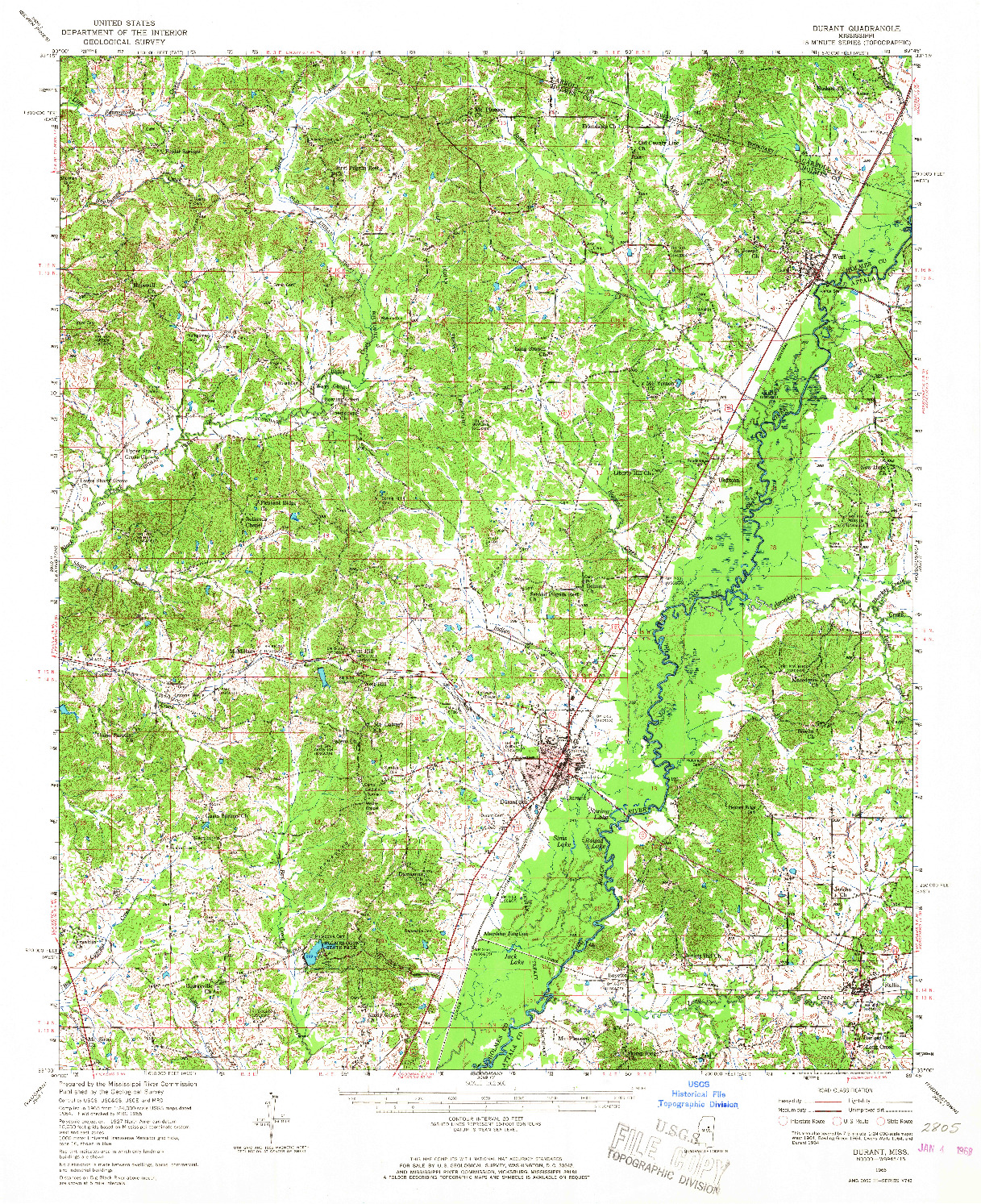 USGS 1:62500-SCALE QUADRANGLE FOR DURANT, MS 1966