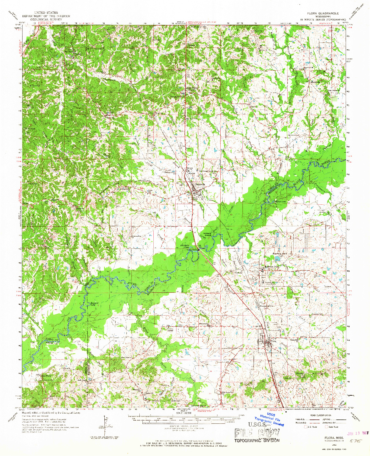 USGS 1:62500-SCALE QUADRANGLE FOR FLORA, MS 1962