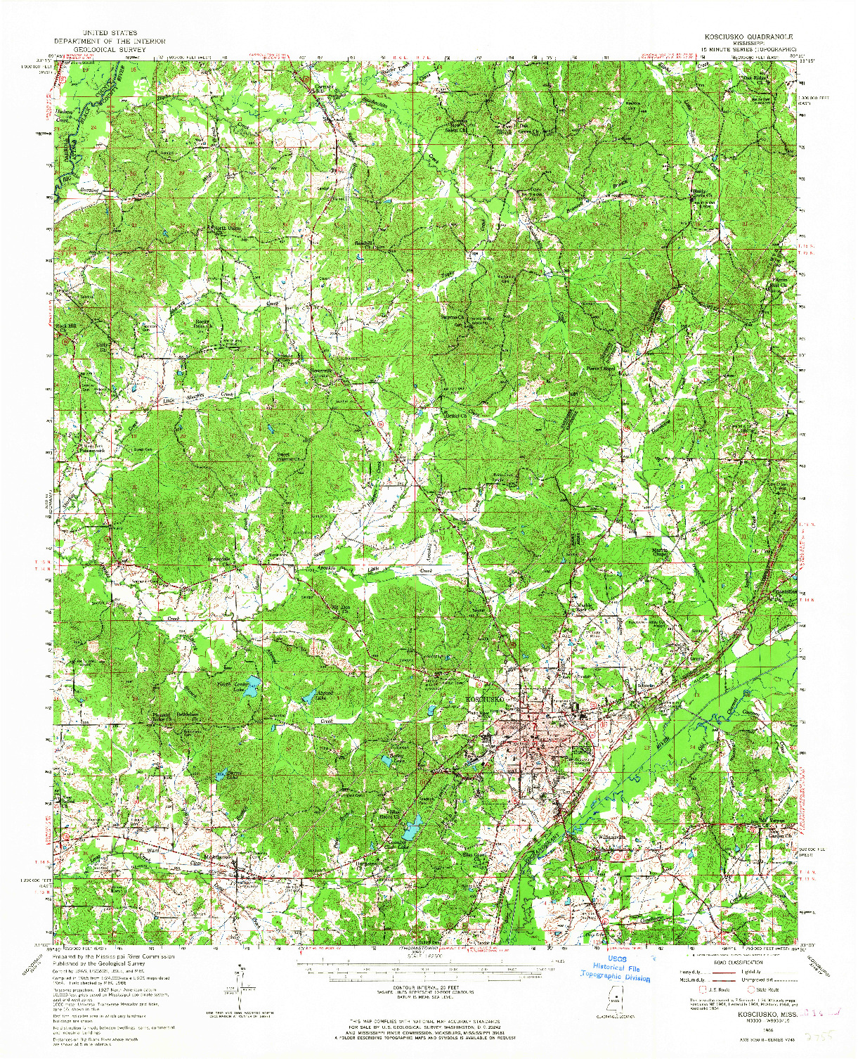 USGS 1:62500-SCALE QUADRANGLE FOR KOSCIUSKO, MS 1966