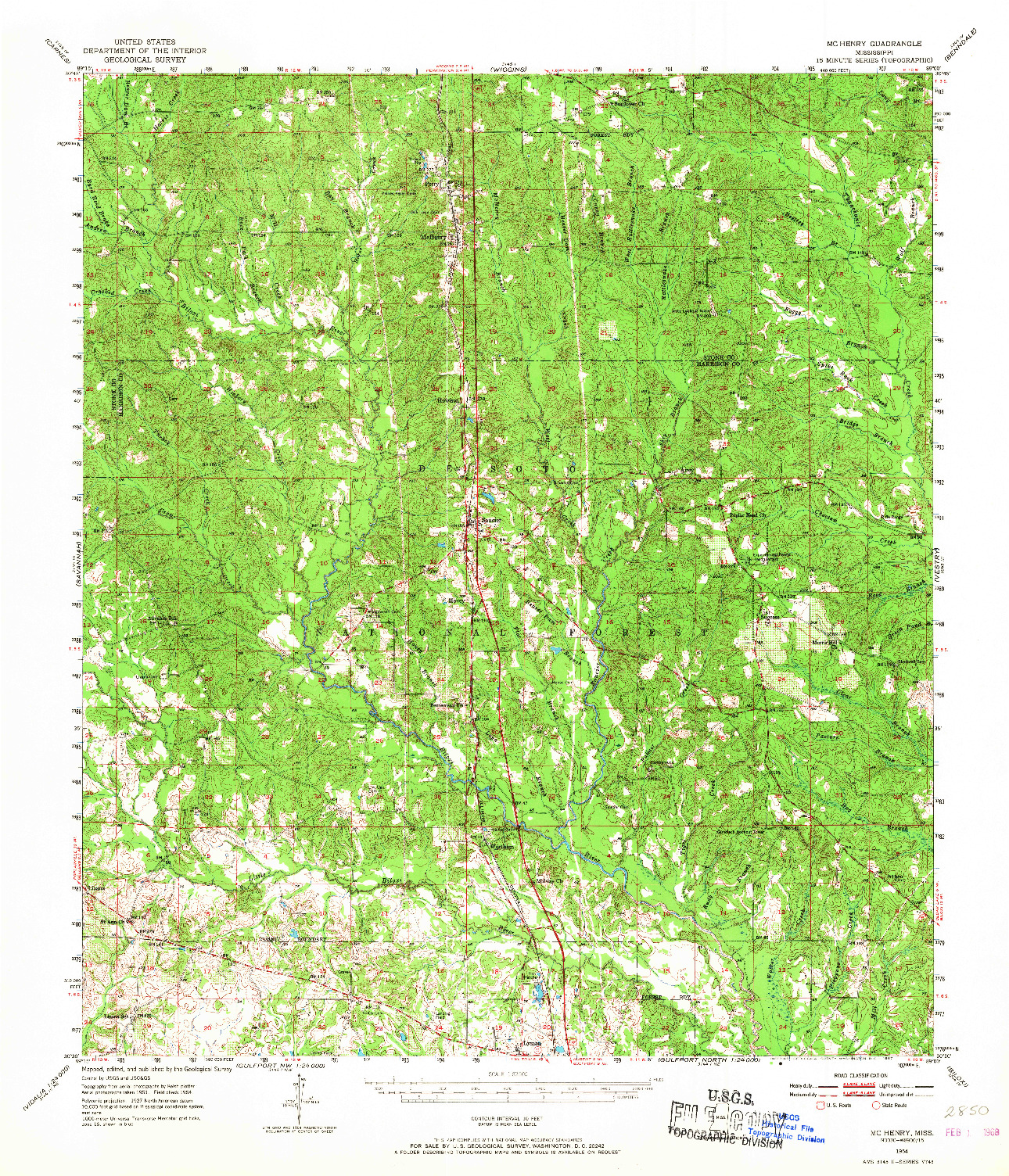 USGS 1:62500-SCALE QUADRANGLE FOR MCHENRY, MS 1954