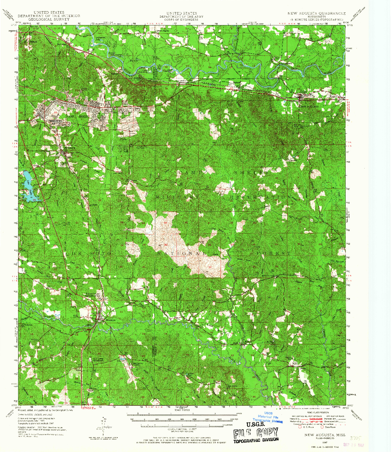 USGS 1:62500-SCALE QUADRANGLE FOR NEW AUGUSTA, MS 1947