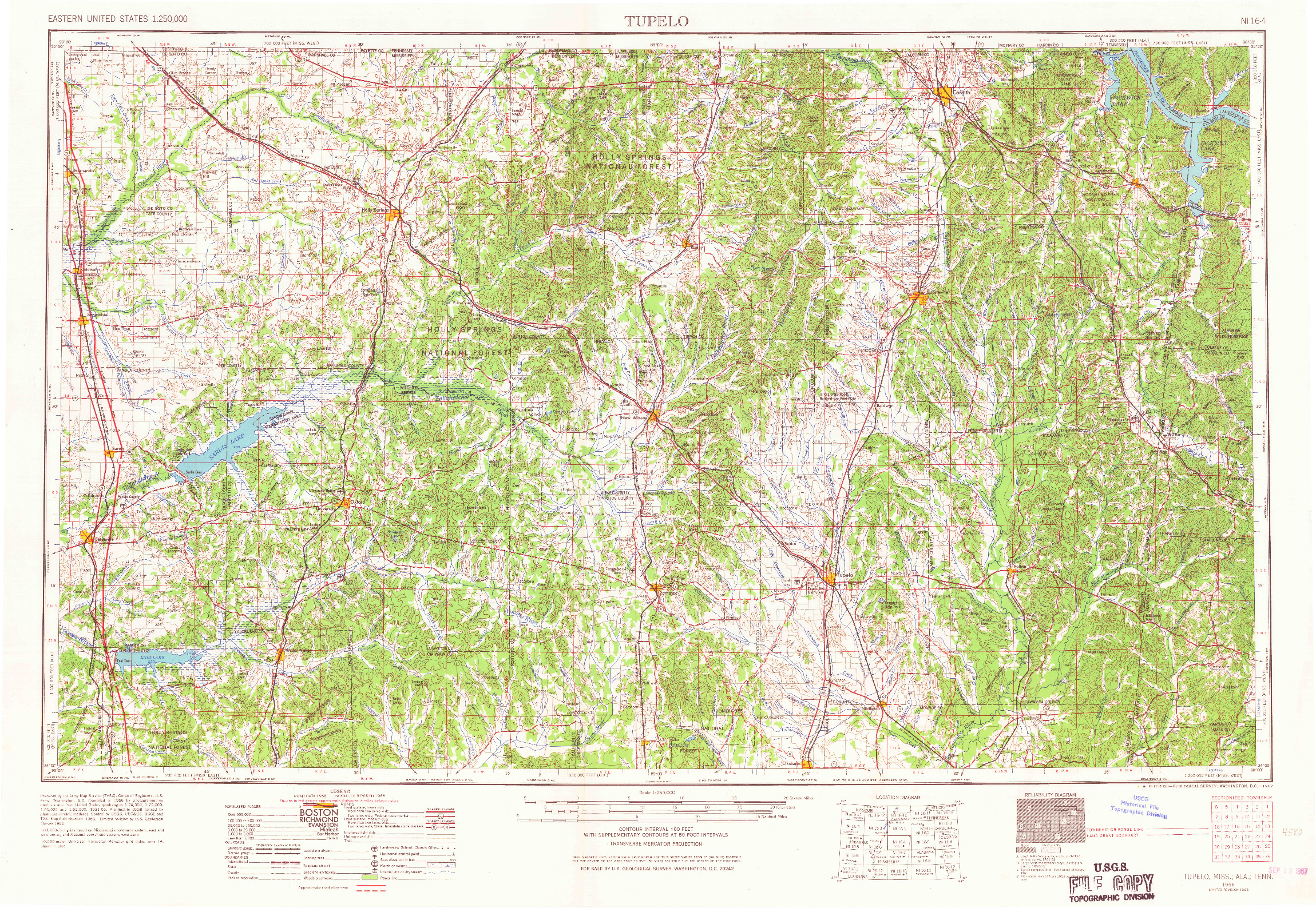 USGS 1:250000-SCALE QUADRANGLE FOR TUPELO, MS 1956