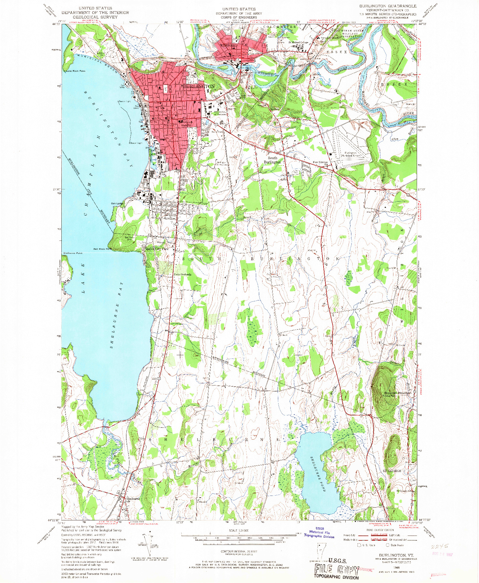 USGS 1:24000-SCALE QUADRANGLE FOR BURLINGTON, VT 1948