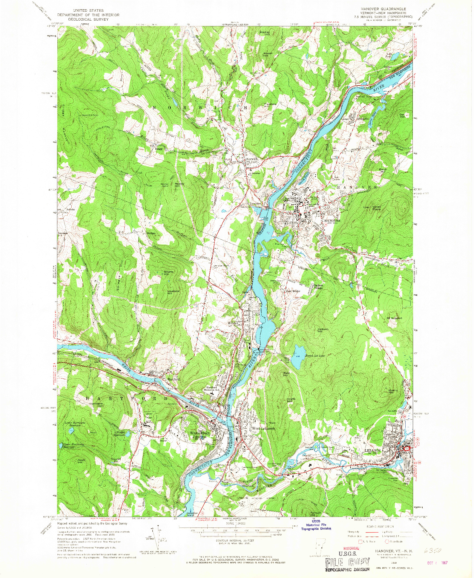 USGS 1:24000-SCALE QUADRANGLE FOR HANOVER, VT 1959