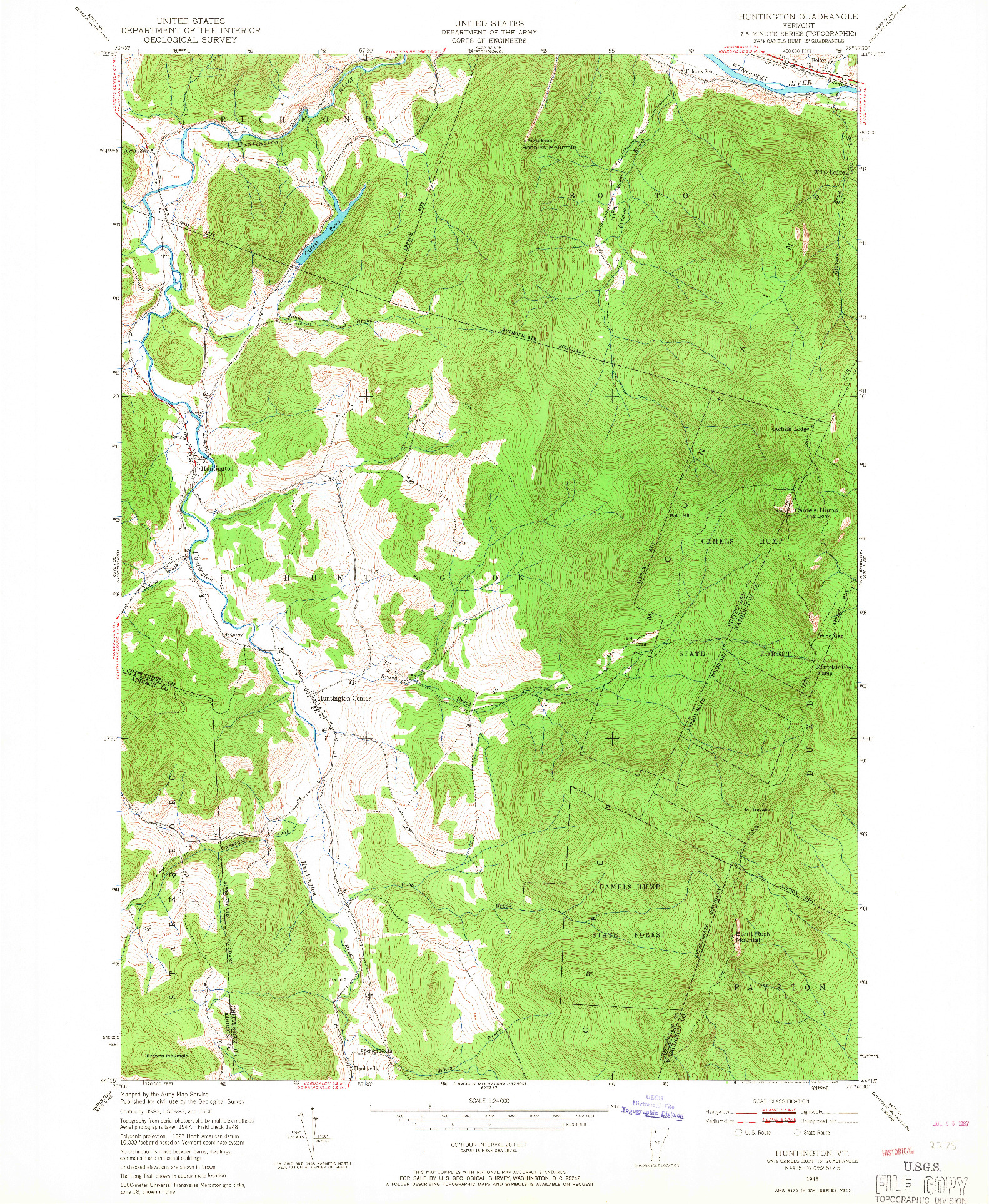 USGS 1:24000-SCALE QUADRANGLE FOR HUNTINGTON, VT 1948
