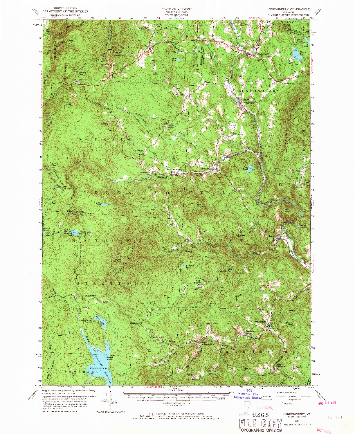 USGS 1:62500-SCALE QUADRANGLE FOR LONDONDERRY, VT 1957