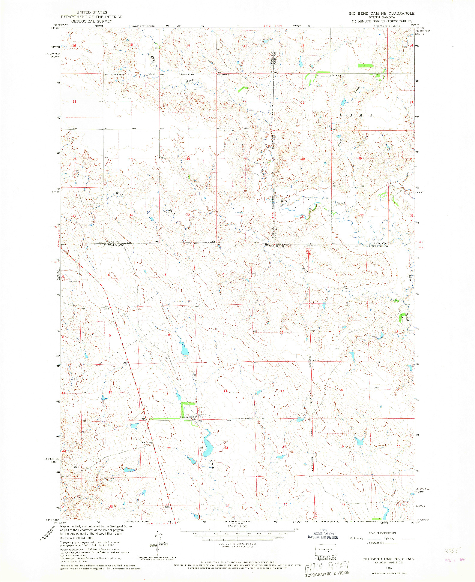 USGS 1:24000-SCALE QUADRANGLE FOR BIG BEND DAM NE, SD 1966