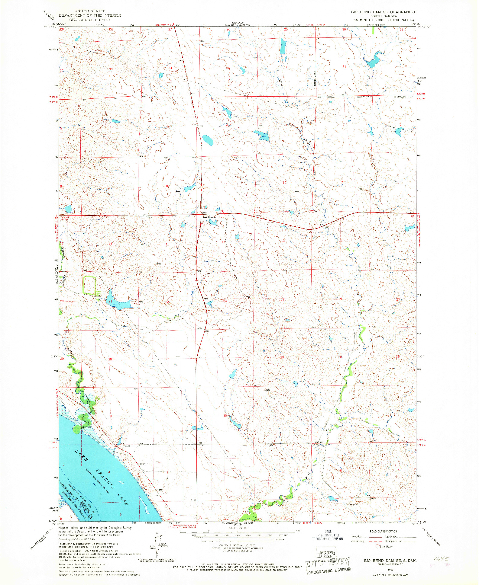 USGS 1:24000-SCALE QUADRANGLE FOR BIG BEND DAM SE, SD 1966