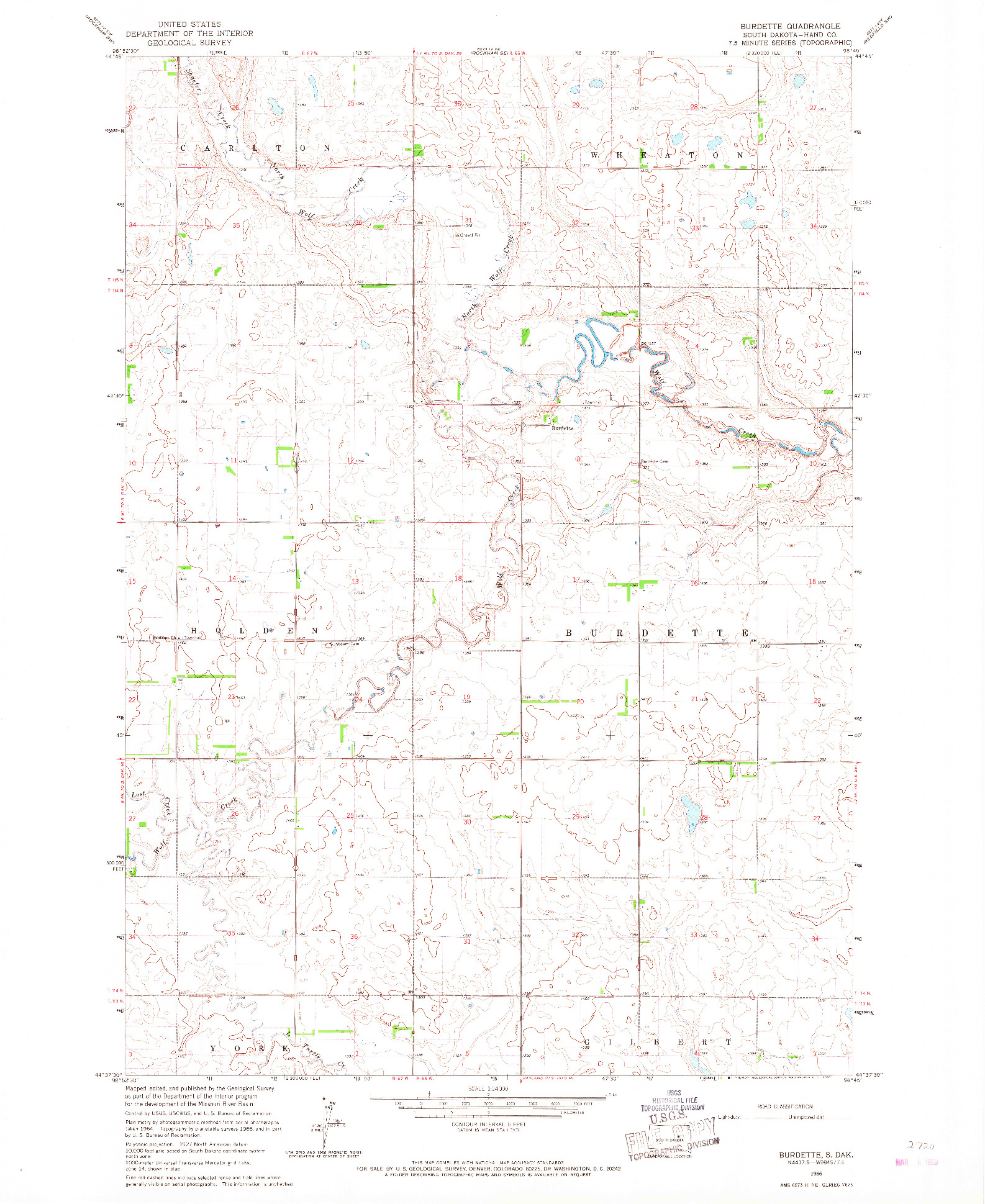 USGS 1:24000-SCALE QUADRANGLE FOR BURDETTE, SD 1966