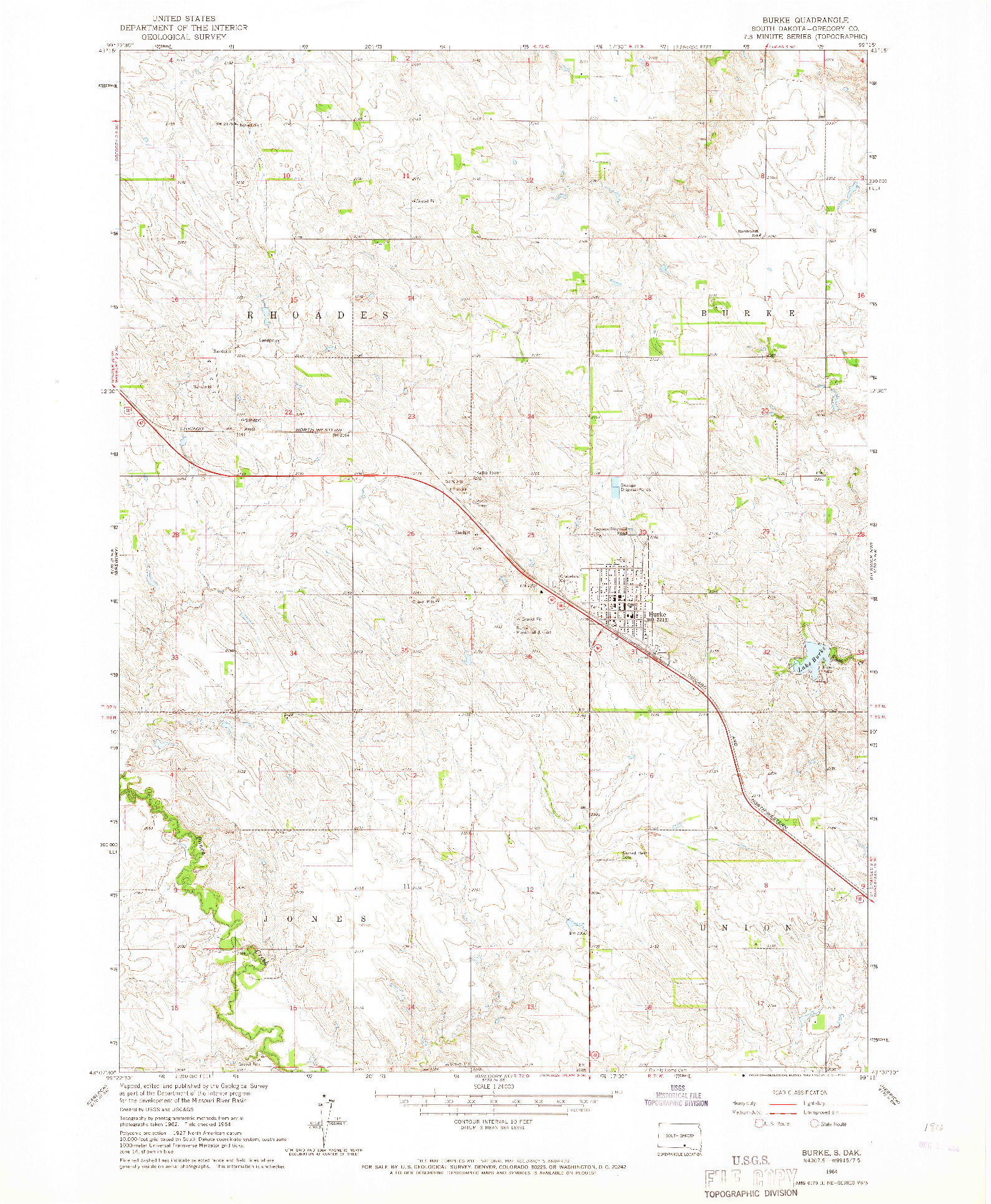 USGS 1:24000-SCALE QUADRANGLE FOR BURKE, SD 1964