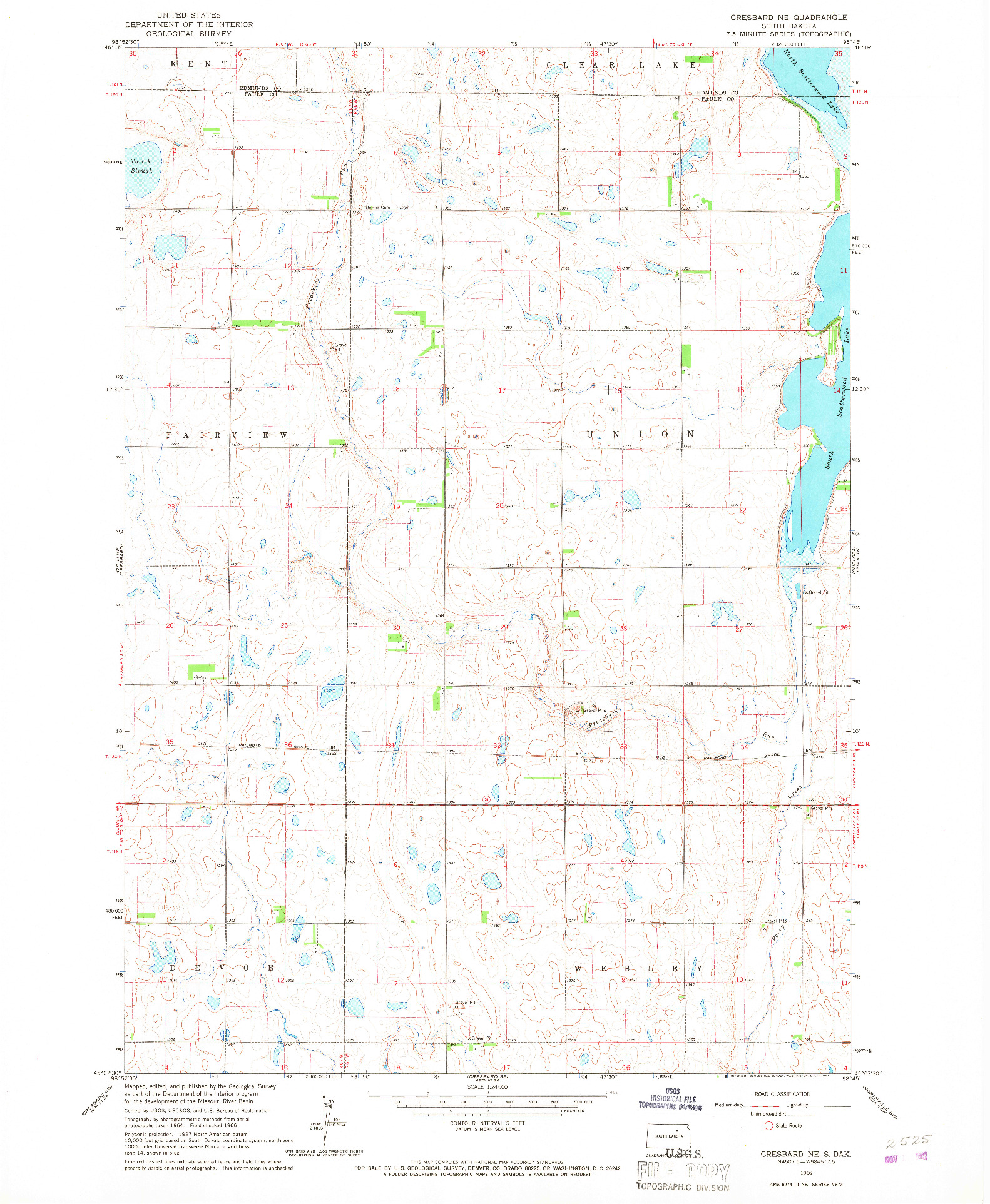 USGS 1:24000-SCALE QUADRANGLE FOR CRESBARD NE, SD 1966