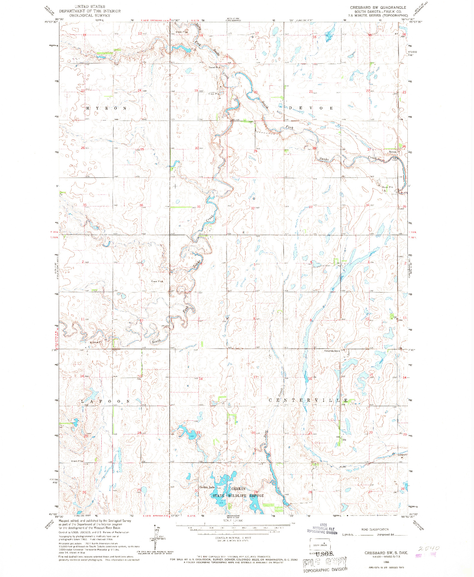 USGS 1:24000-SCALE QUADRANGLE FOR CRESBARD SW, SD 1966