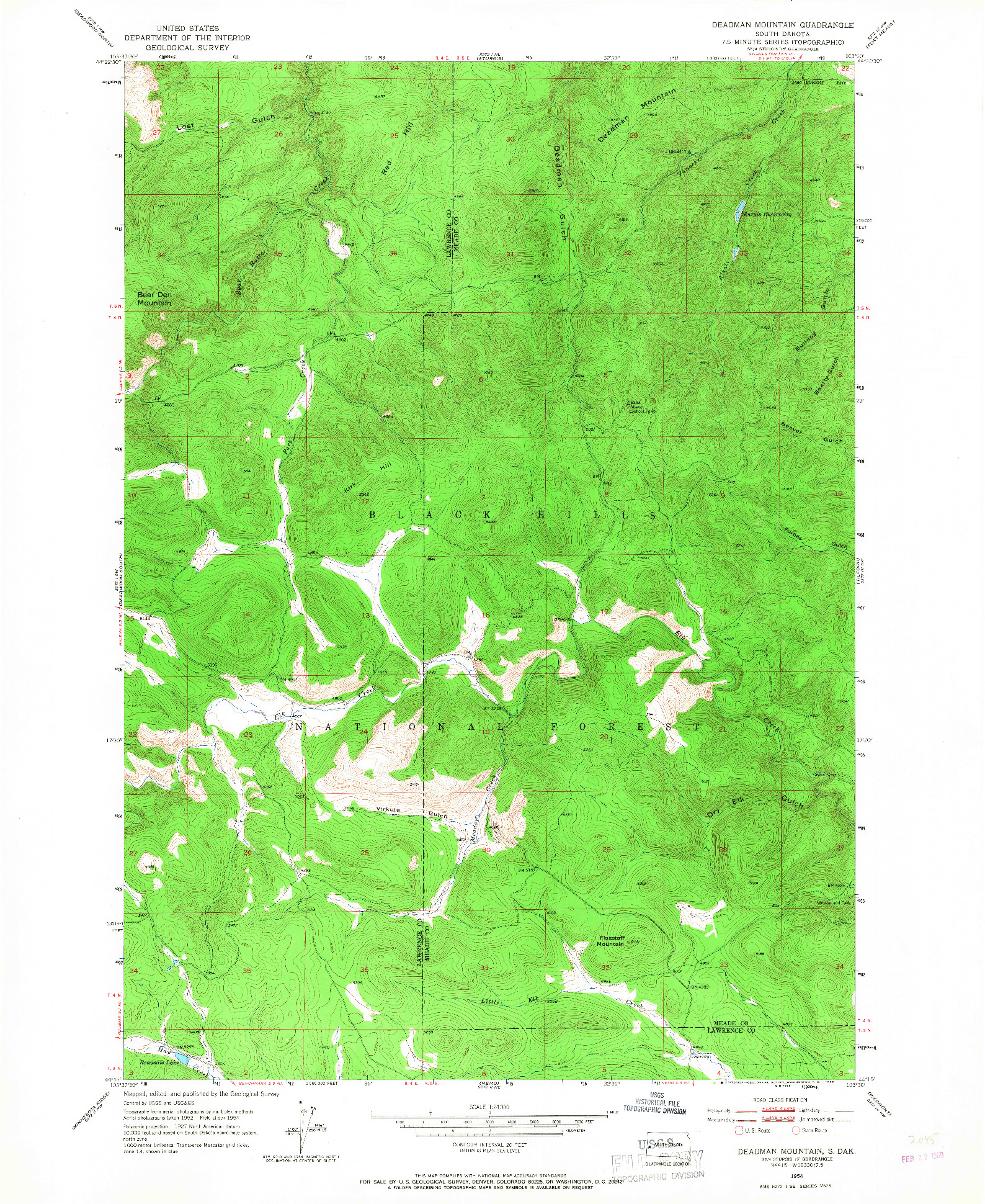 USGS 1:24000-SCALE QUADRANGLE FOR DEADMAN MOUNTAIN, SD 1954