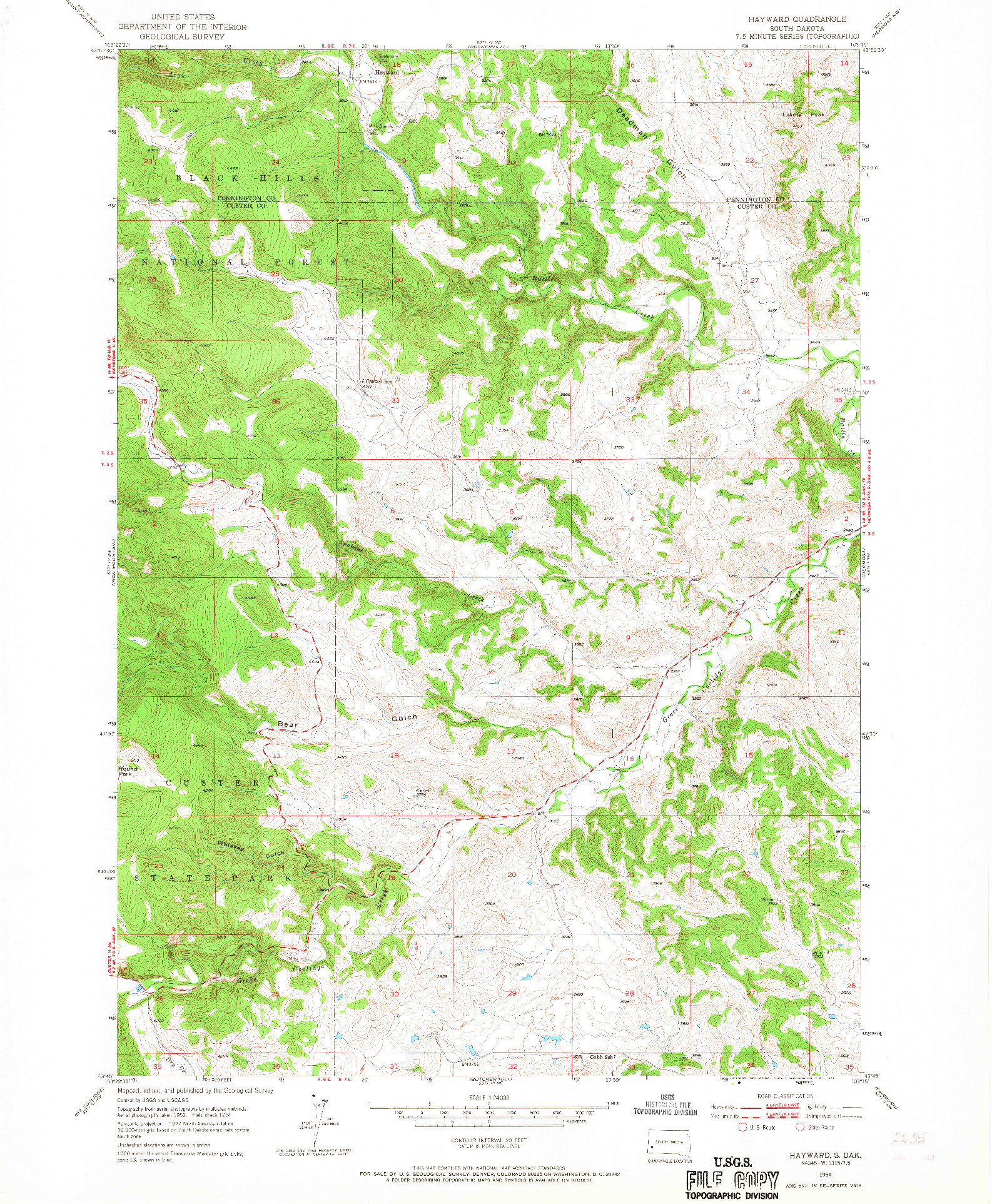 USGS 1:24000-SCALE QUADRANGLE FOR HAYWARD, SD 1954