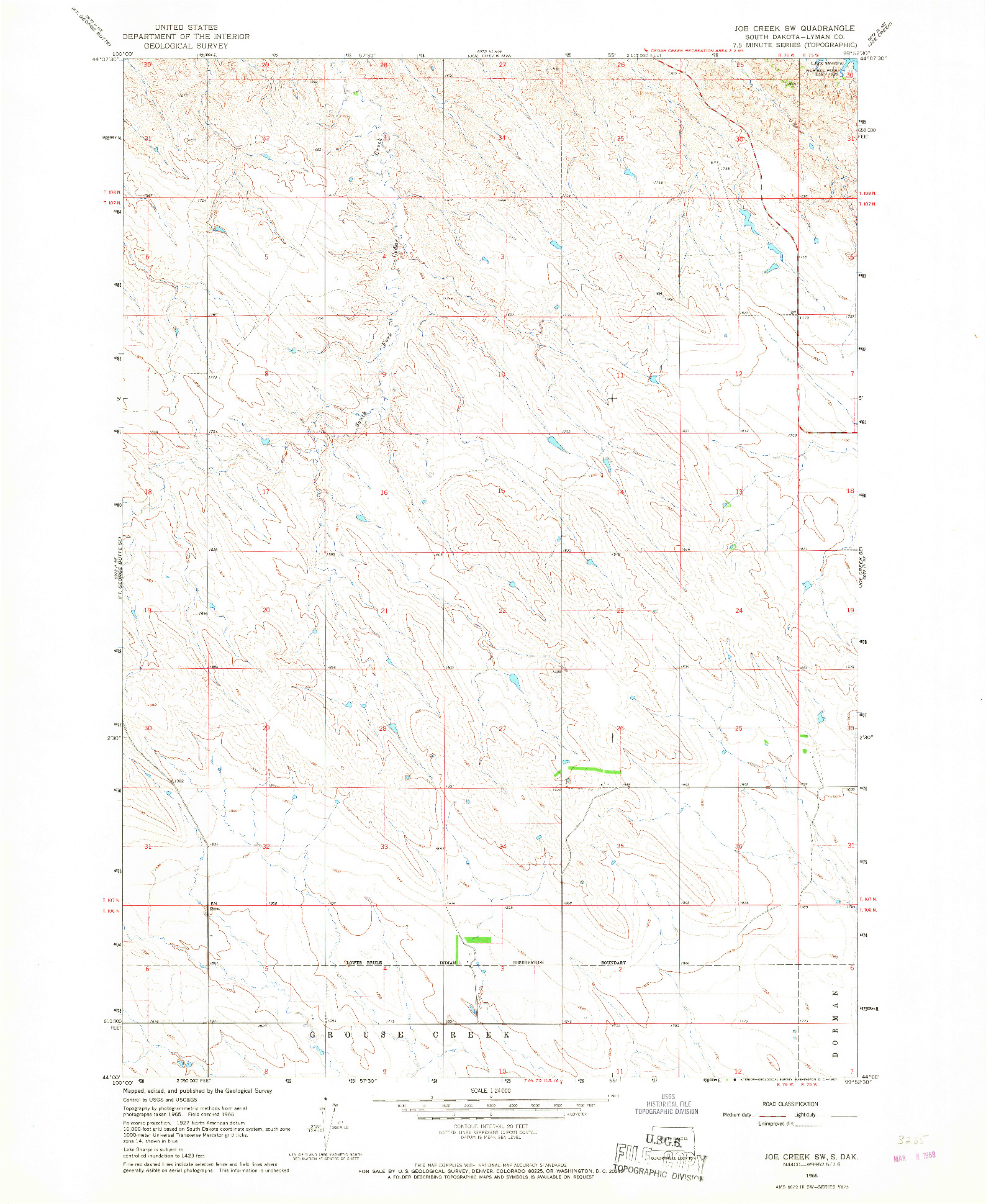 USGS 1:24000-SCALE QUADRANGLE FOR JOE CREEK SW, SD 1966
