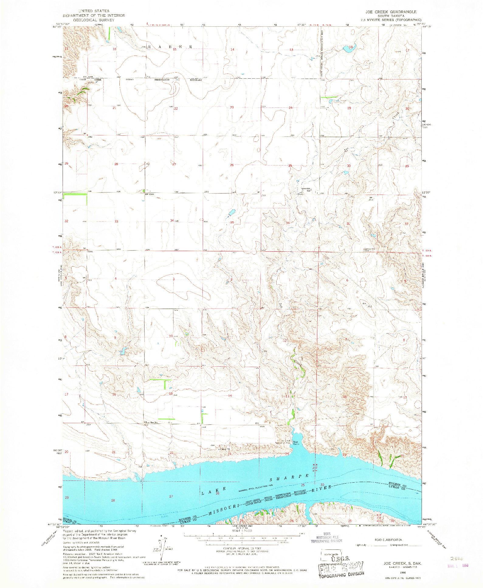 USGS 1:24000-SCALE QUADRANGLE FOR JOE CREEK, SD 1966