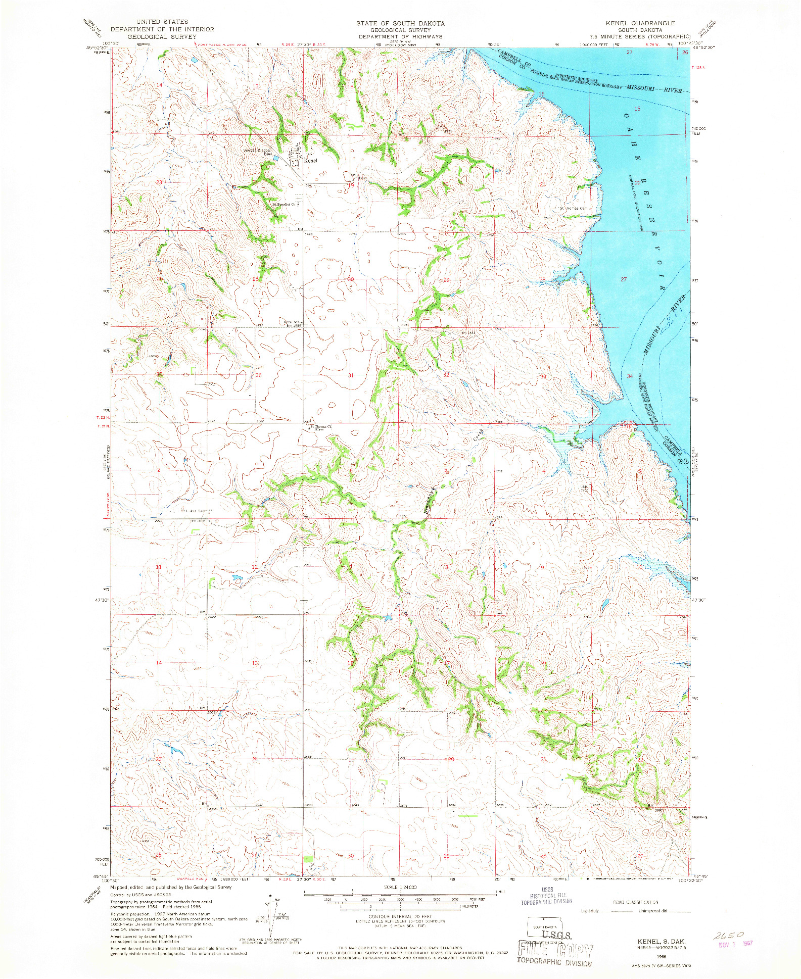 USGS 1:24000-SCALE QUADRANGLE FOR KENEL, SD 1966