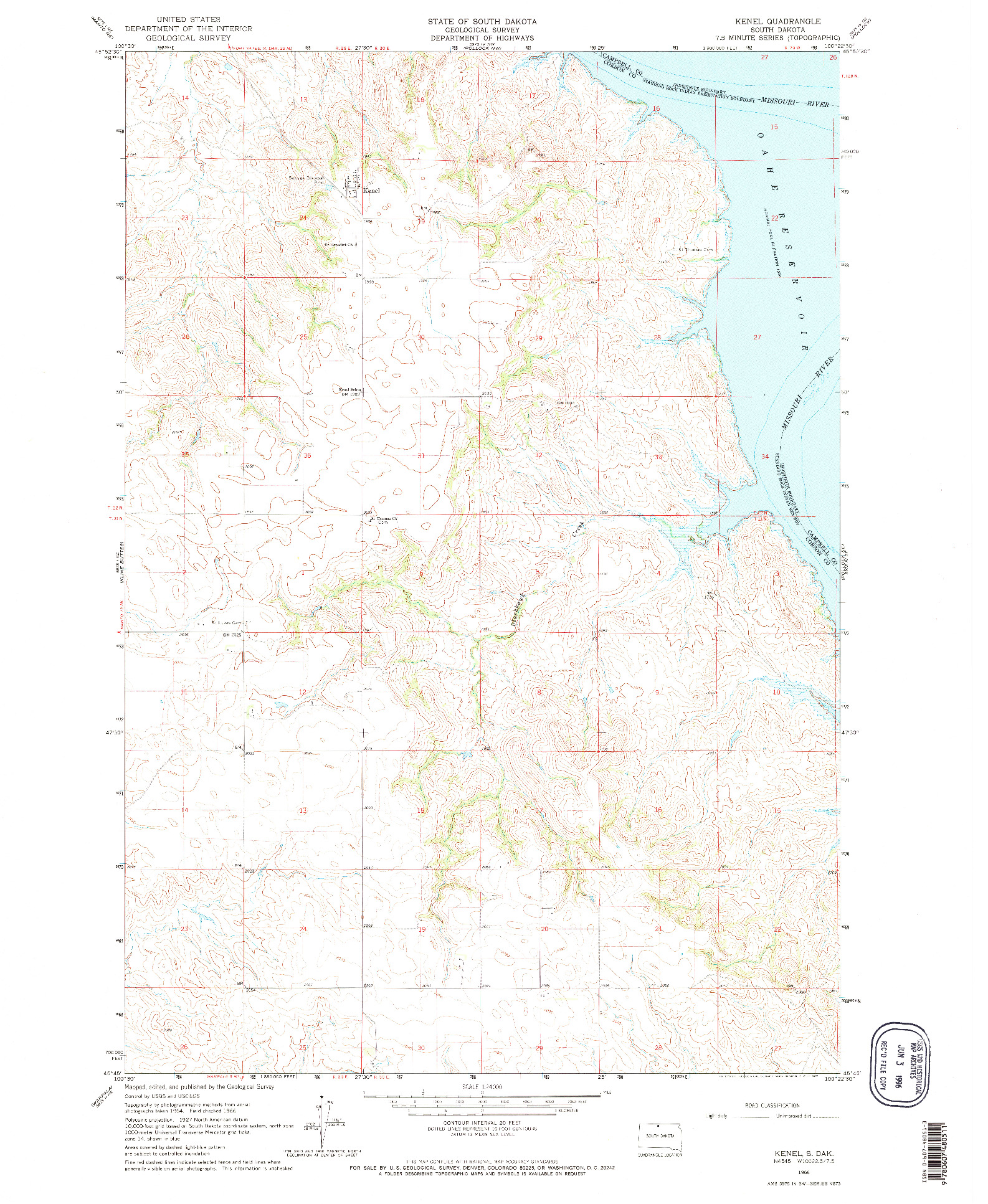 USGS 1:24000-SCALE QUADRANGLE FOR KENEL, SD 1966