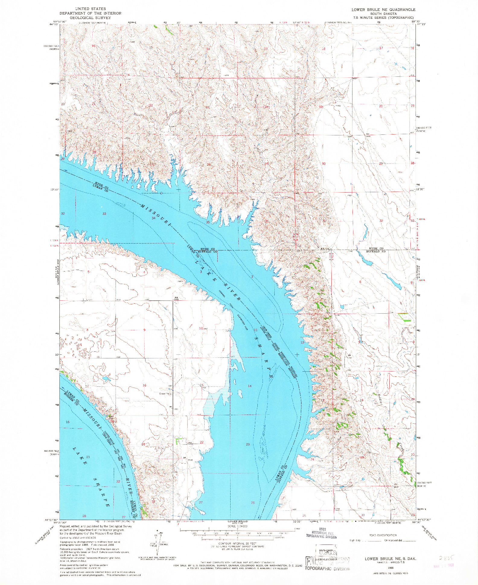 USGS 1:24000-SCALE QUADRANGLE FOR LOWER BRULE NE, SD 1966