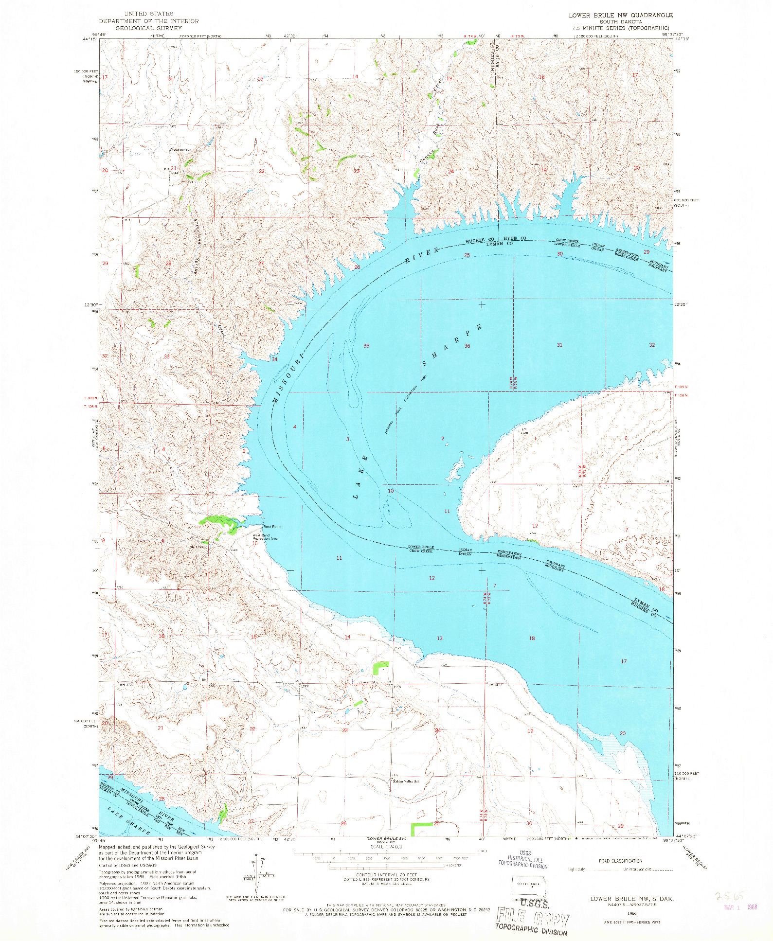 USGS 1:24000-SCALE QUADRANGLE FOR LOWER BRULE NW, SD 1966