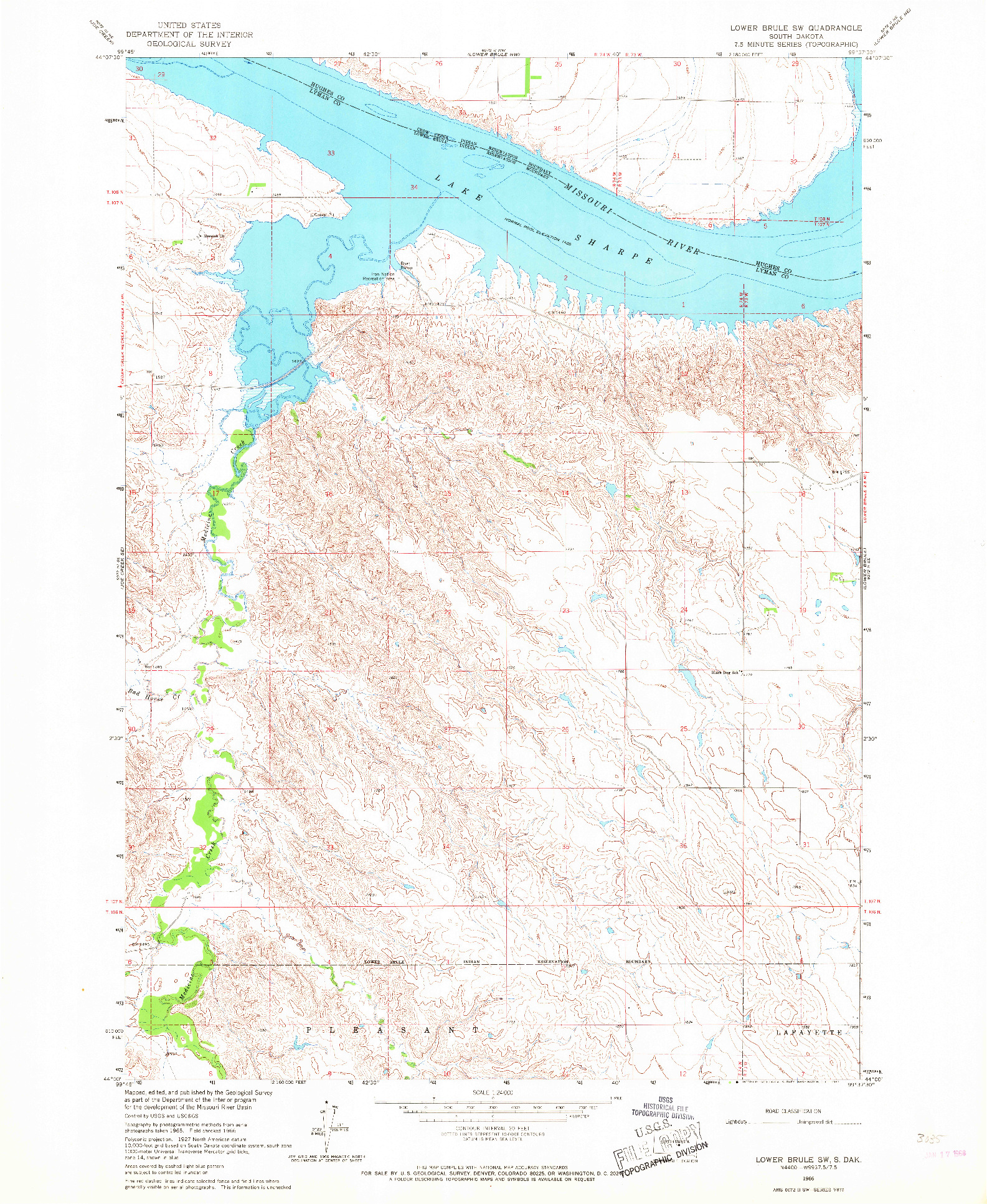 USGS 1:24000-SCALE QUADRANGLE FOR LOWER BRULE SW, SD 1966