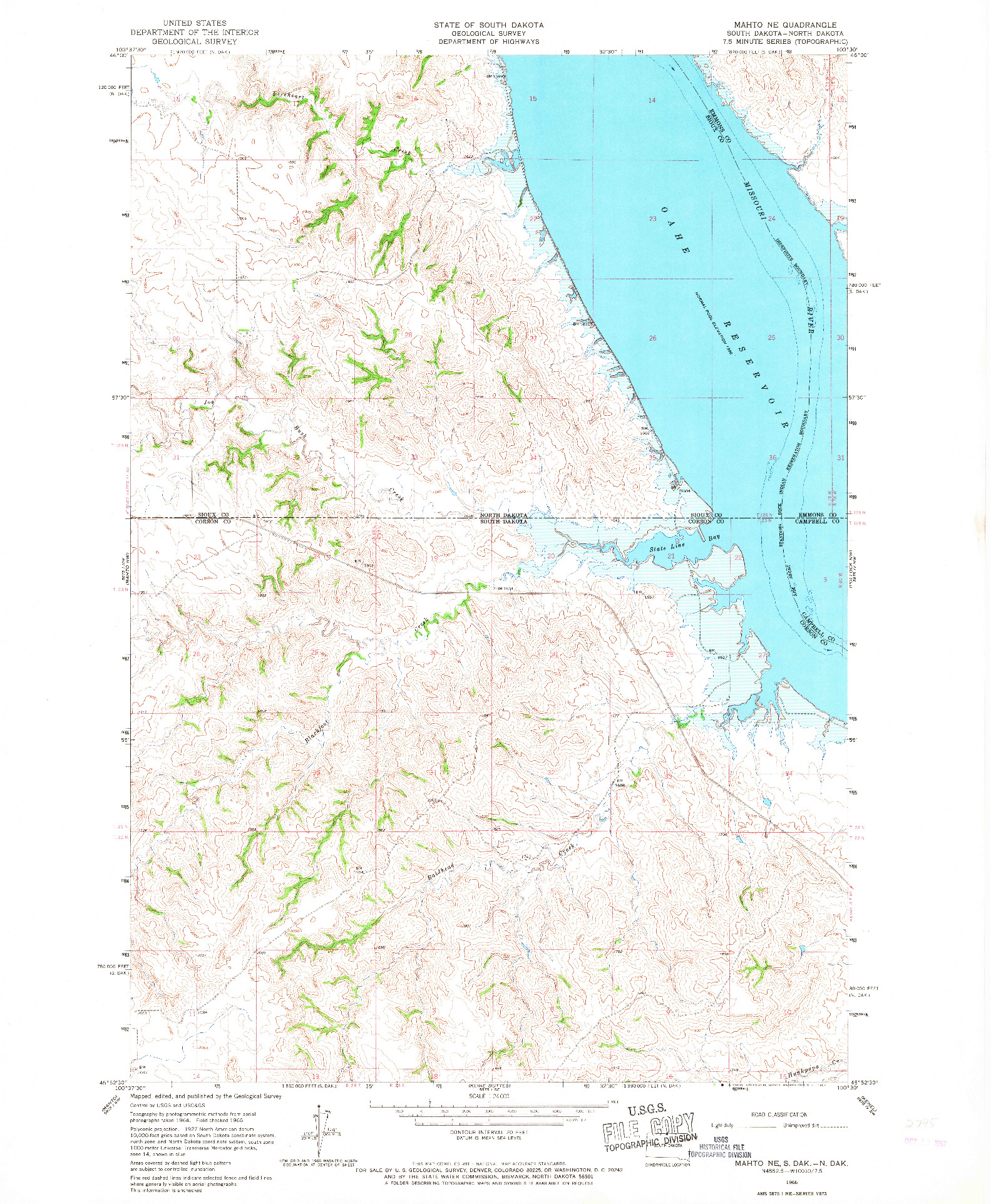 USGS 1:24000-SCALE QUADRANGLE FOR MAHTO NE, SD 1966