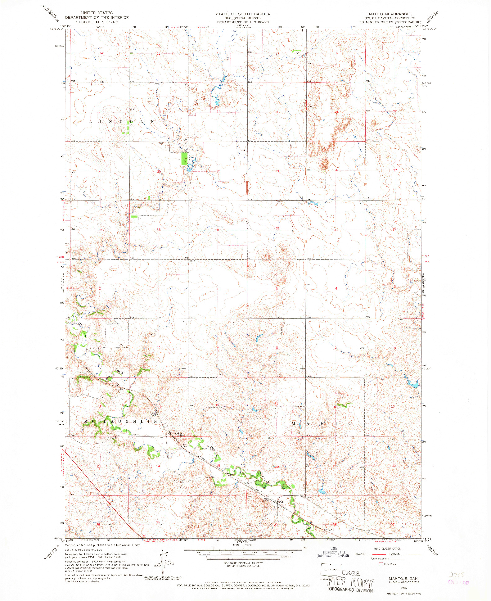 USGS 1:24000-SCALE QUADRANGLE FOR MAHTO, SD 1966