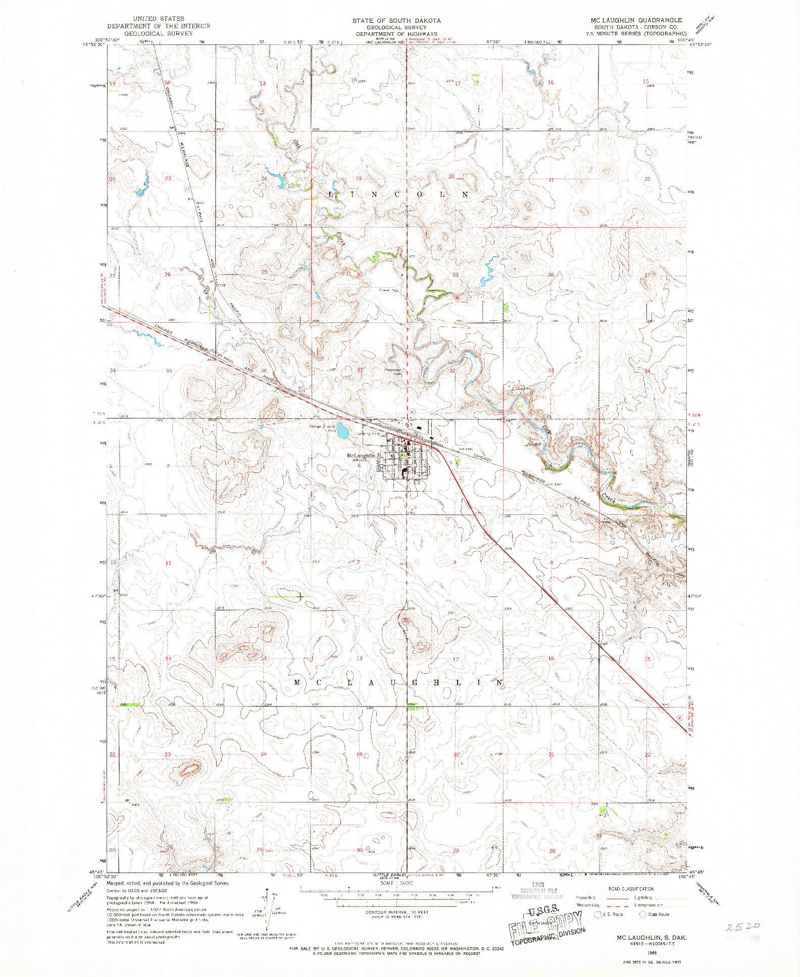 USGS 1:24000-SCALE QUADRANGLE FOR MCLAUGHLIN, SD 1966