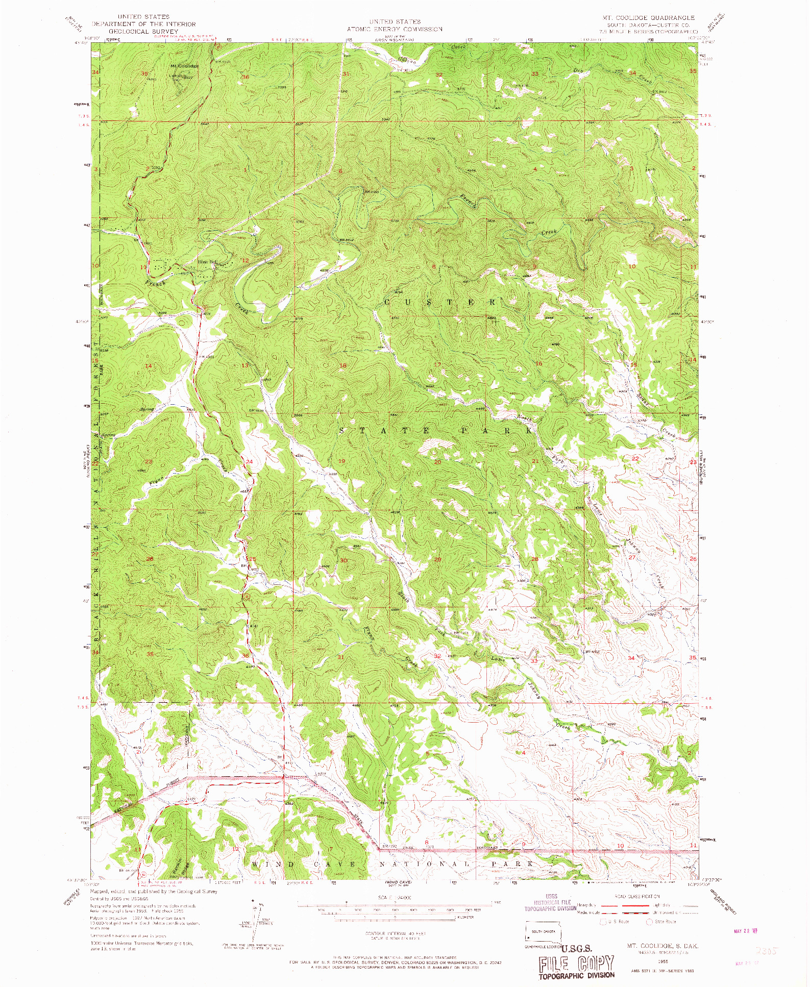 USGS 1:24000-SCALE QUADRANGLE FOR MT. COOLIDGE, SD 1955