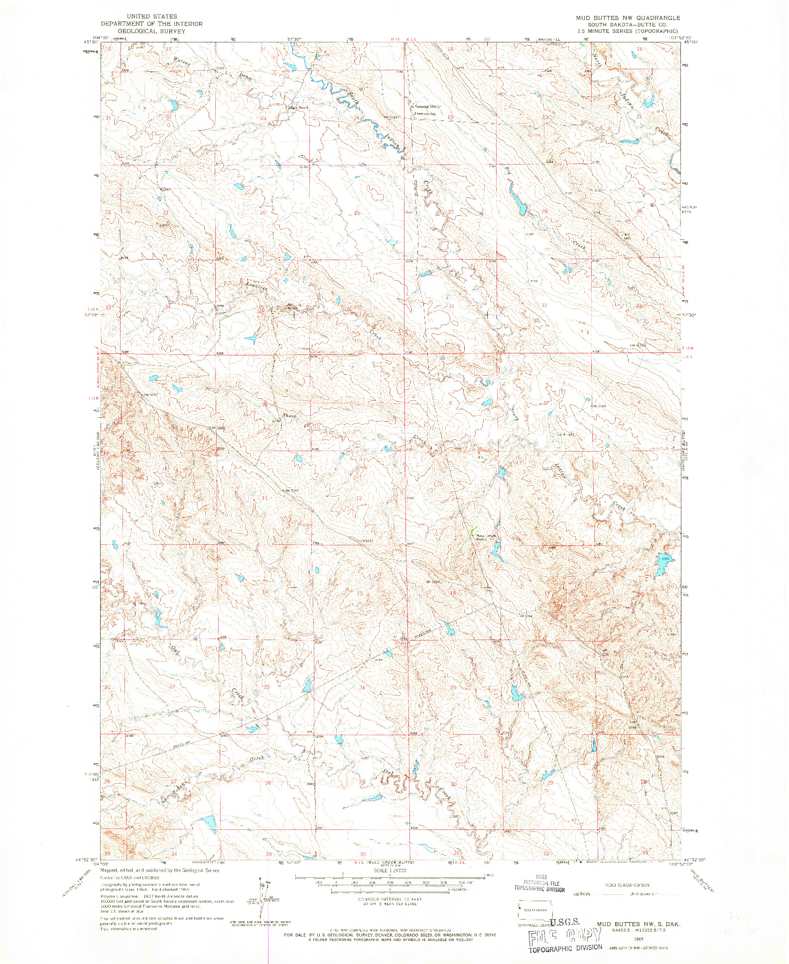 USGS 1:24000-SCALE QUADRANGLE FOR MUD BUTTES NW, SD 1965