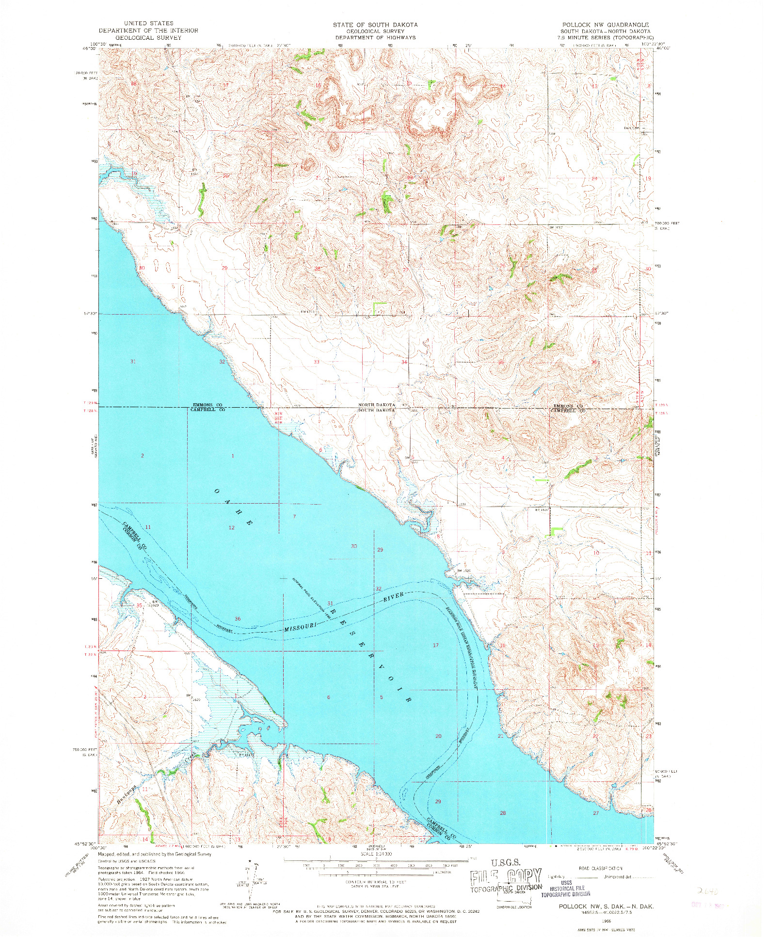 USGS 1:24000-SCALE QUADRANGLE FOR POLLOCK NW, SD 1966