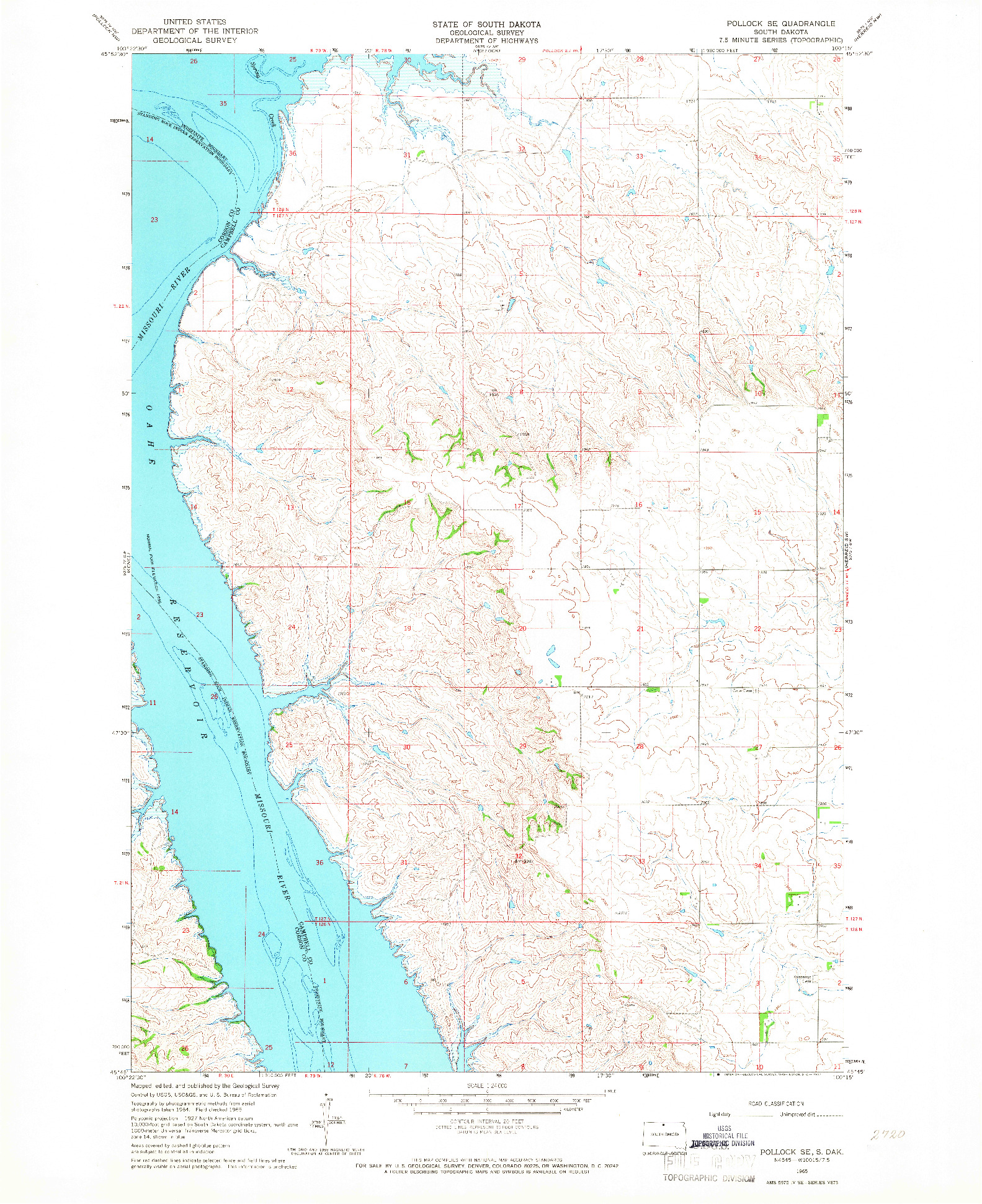 USGS 1:24000-SCALE QUADRANGLE FOR POLLOCK SE, SD 1965