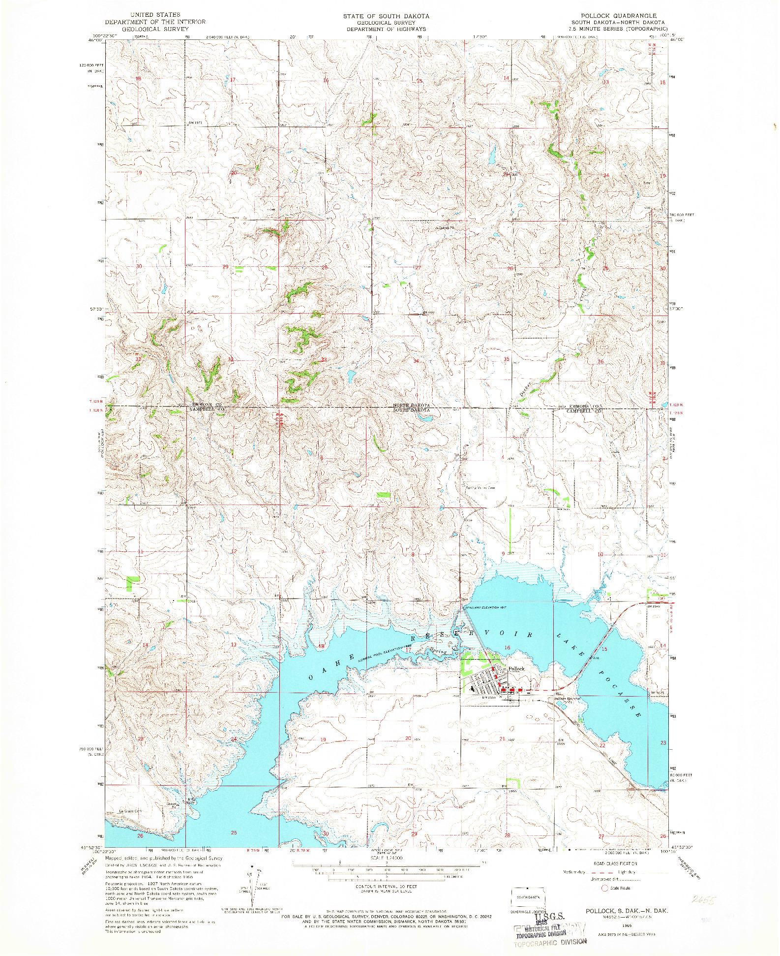 USGS 1:24000-SCALE QUADRANGLE FOR POLLOCK, SD 1965