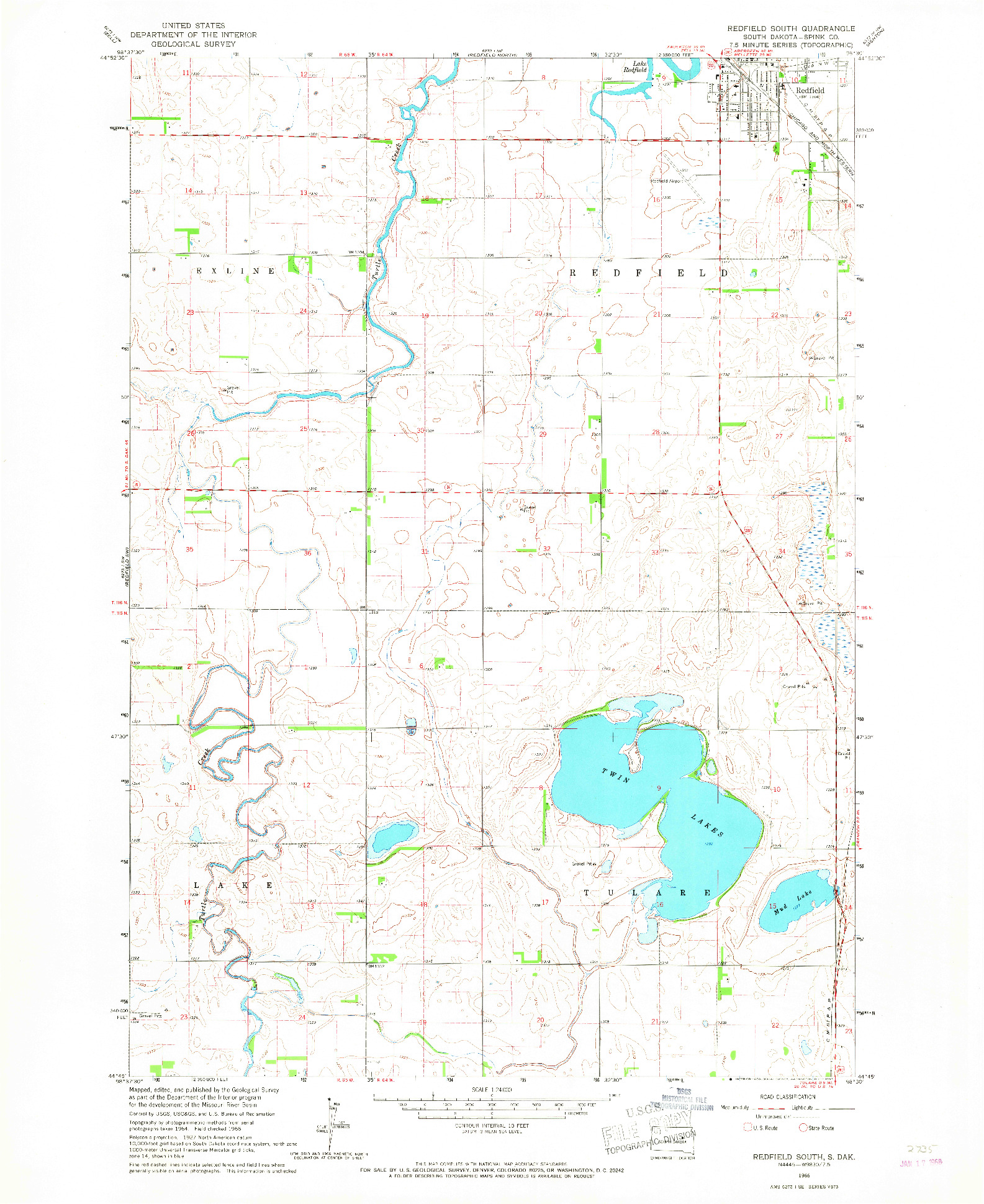 USGS 1:24000-SCALE QUADRANGLE FOR REDFIELD SOUTH, SD 1966