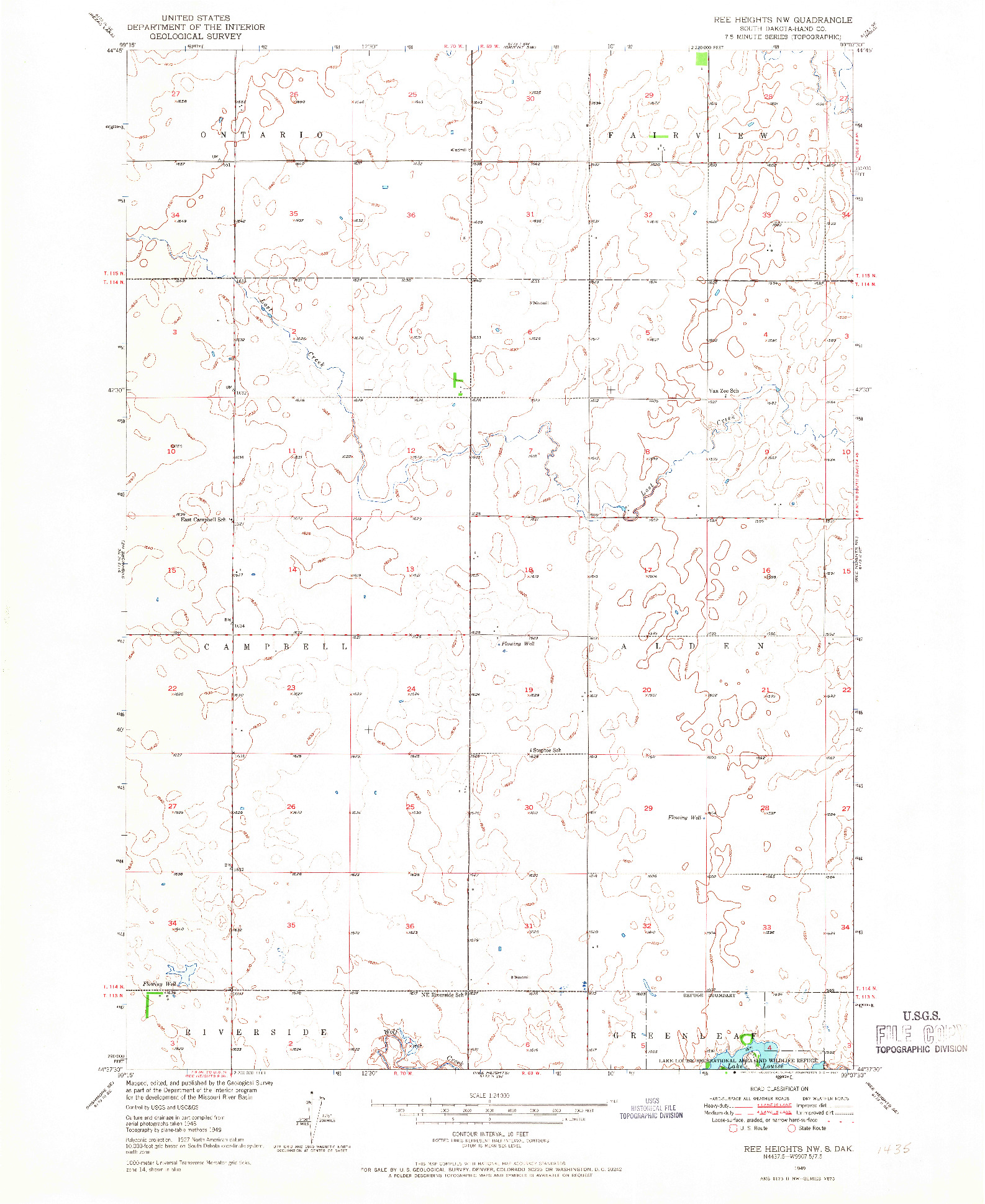 USGS 1:24000-SCALE QUADRANGLE FOR REE HEIGHTS NW, SD 1949
