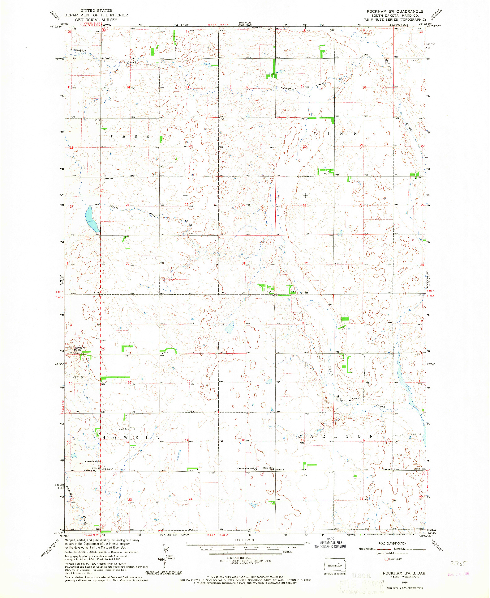 USGS 1:24000-SCALE QUADRANGLE FOR ROCKHAM SW, SD 1966