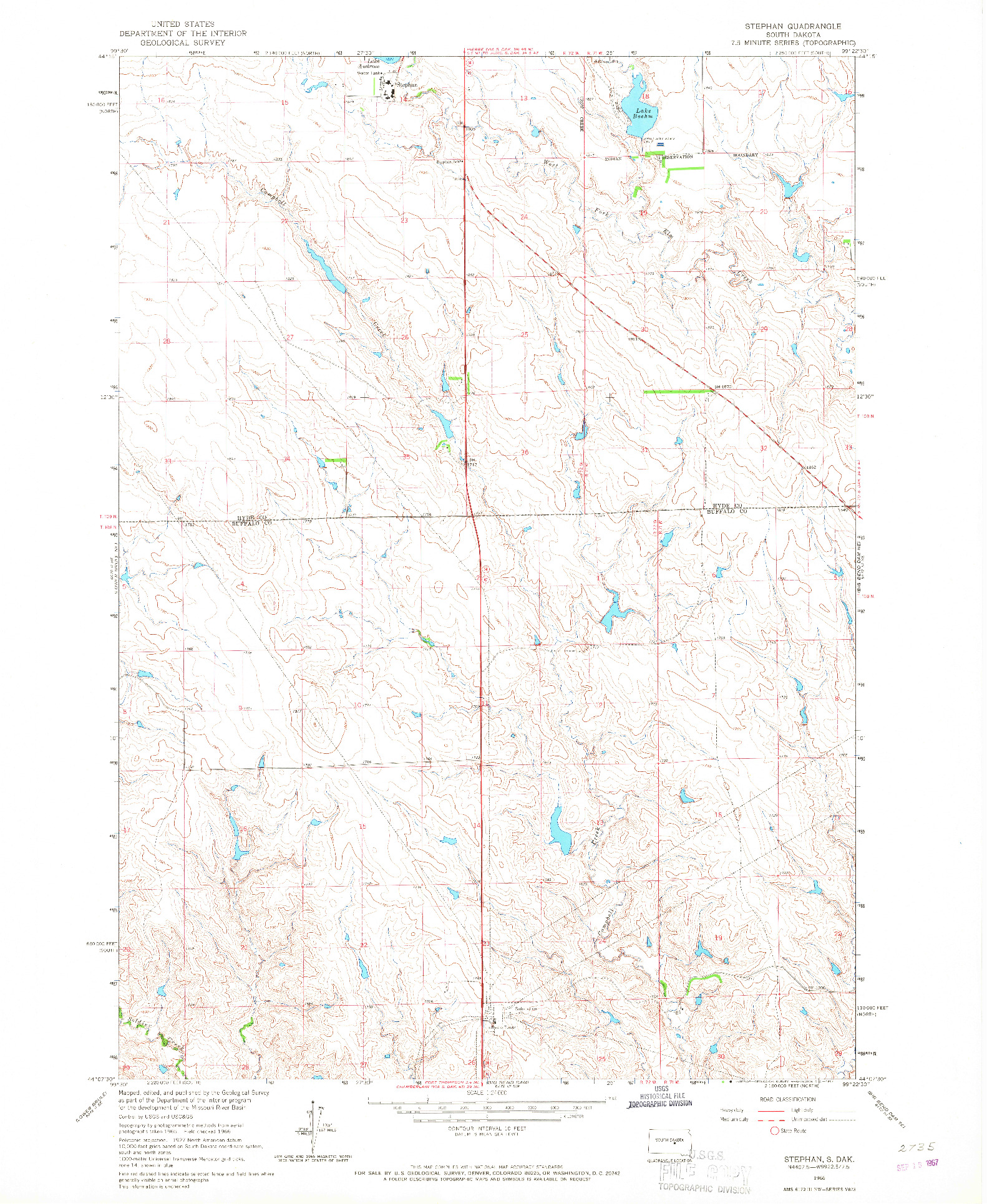 USGS 1:24000-SCALE QUADRANGLE FOR STEPHAN, SD 1966