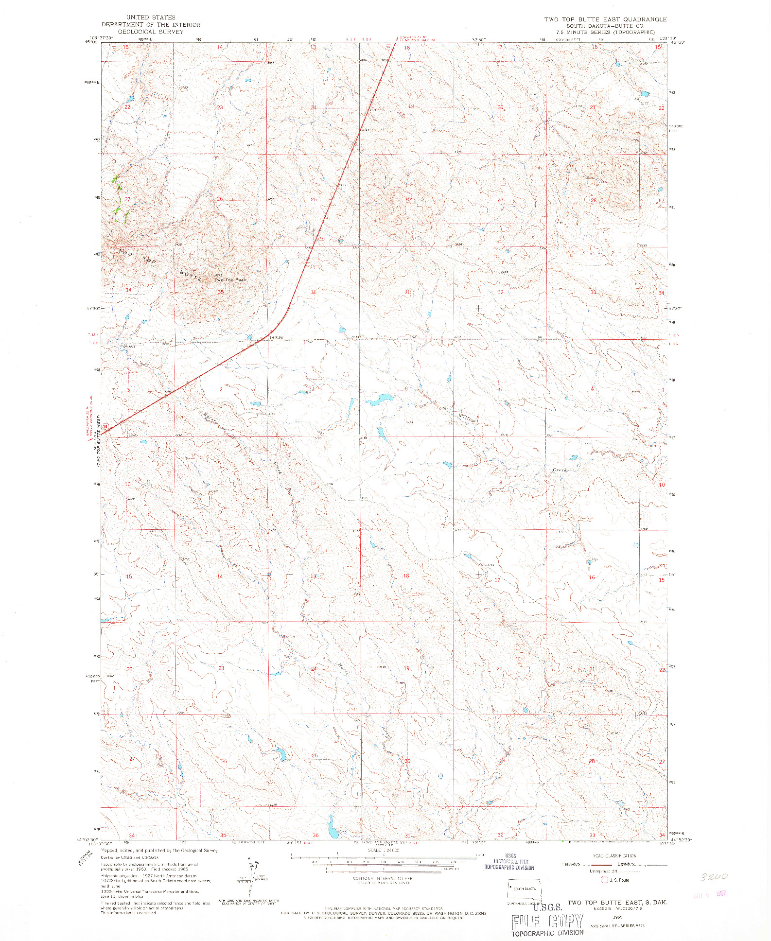 USGS 1:24000-SCALE QUADRANGLE FOR TWO TOP BUTTE EAST, SD 1965