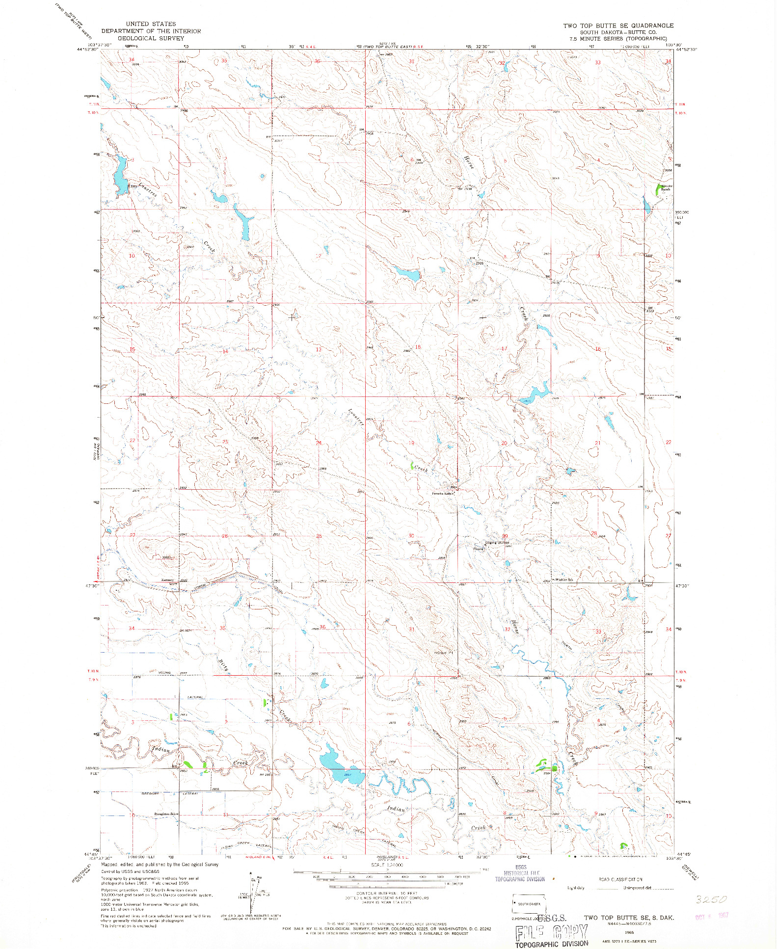USGS 1:24000-SCALE QUADRANGLE FOR TWO TOP BUTTE SE, SD 1965
