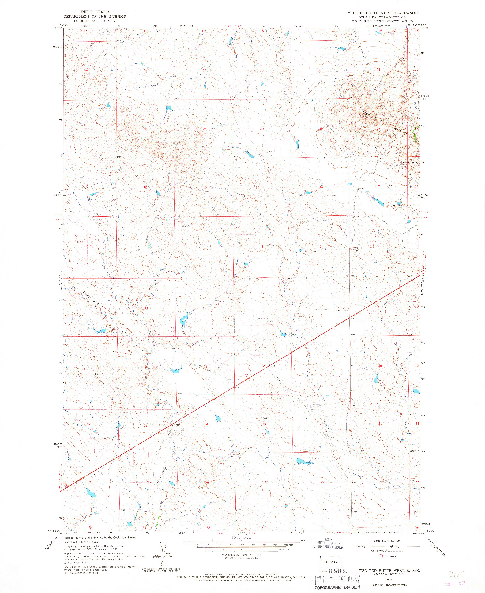 USGS 1:24000-SCALE QUADRANGLE FOR TWO TOP BUTTE WEST, SD 1965