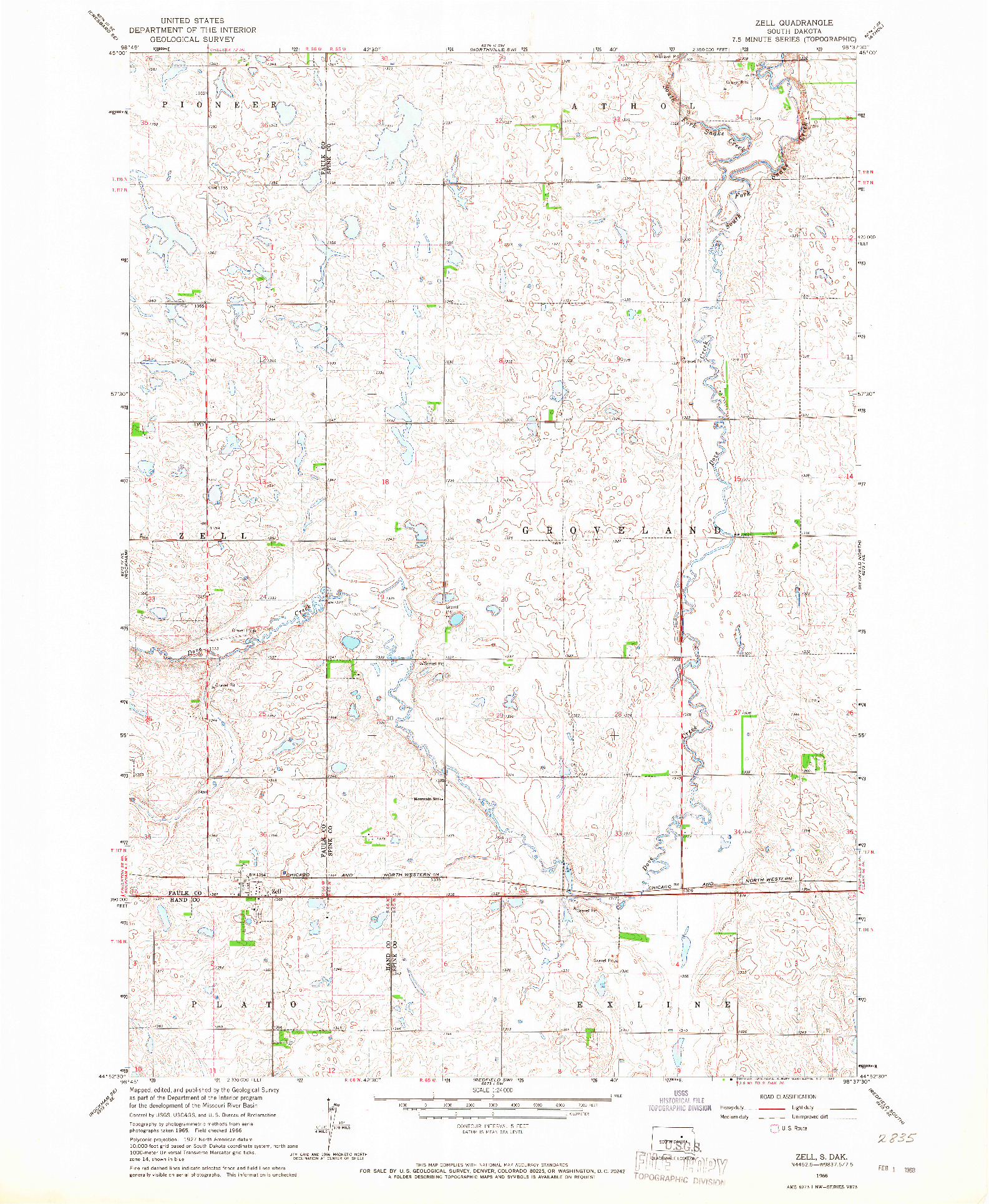 USGS 1:24000-SCALE QUADRANGLE FOR ZELL, SD 1966