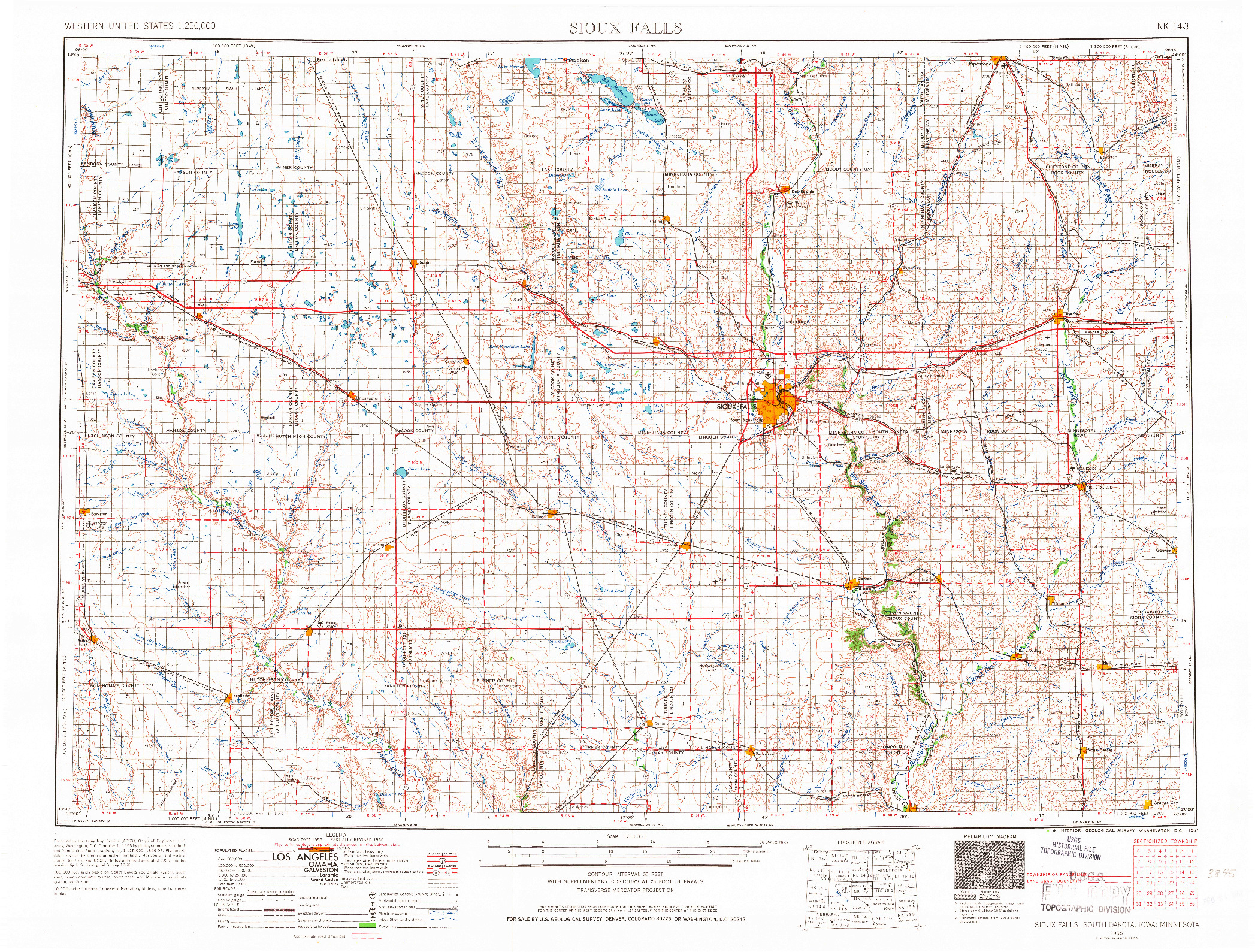 USGS 1:250000-SCALE QUADRANGLE FOR SIOUX FALLS, SD 1955