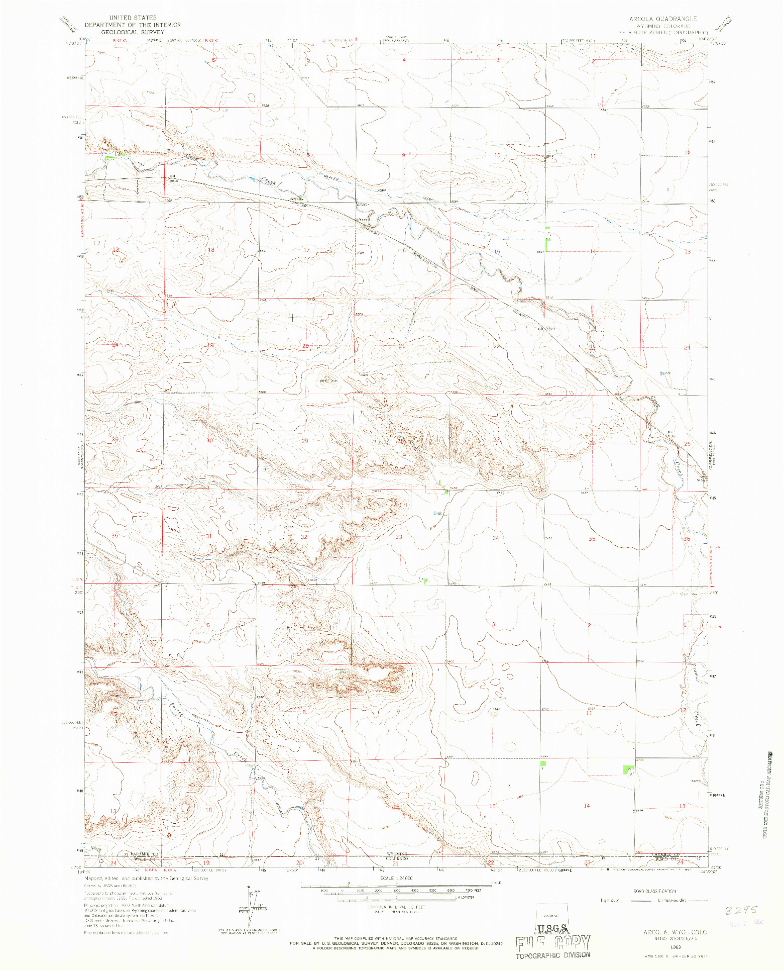 USGS 1:24000-SCALE QUADRANGLE FOR ARCOLA, WY 1963