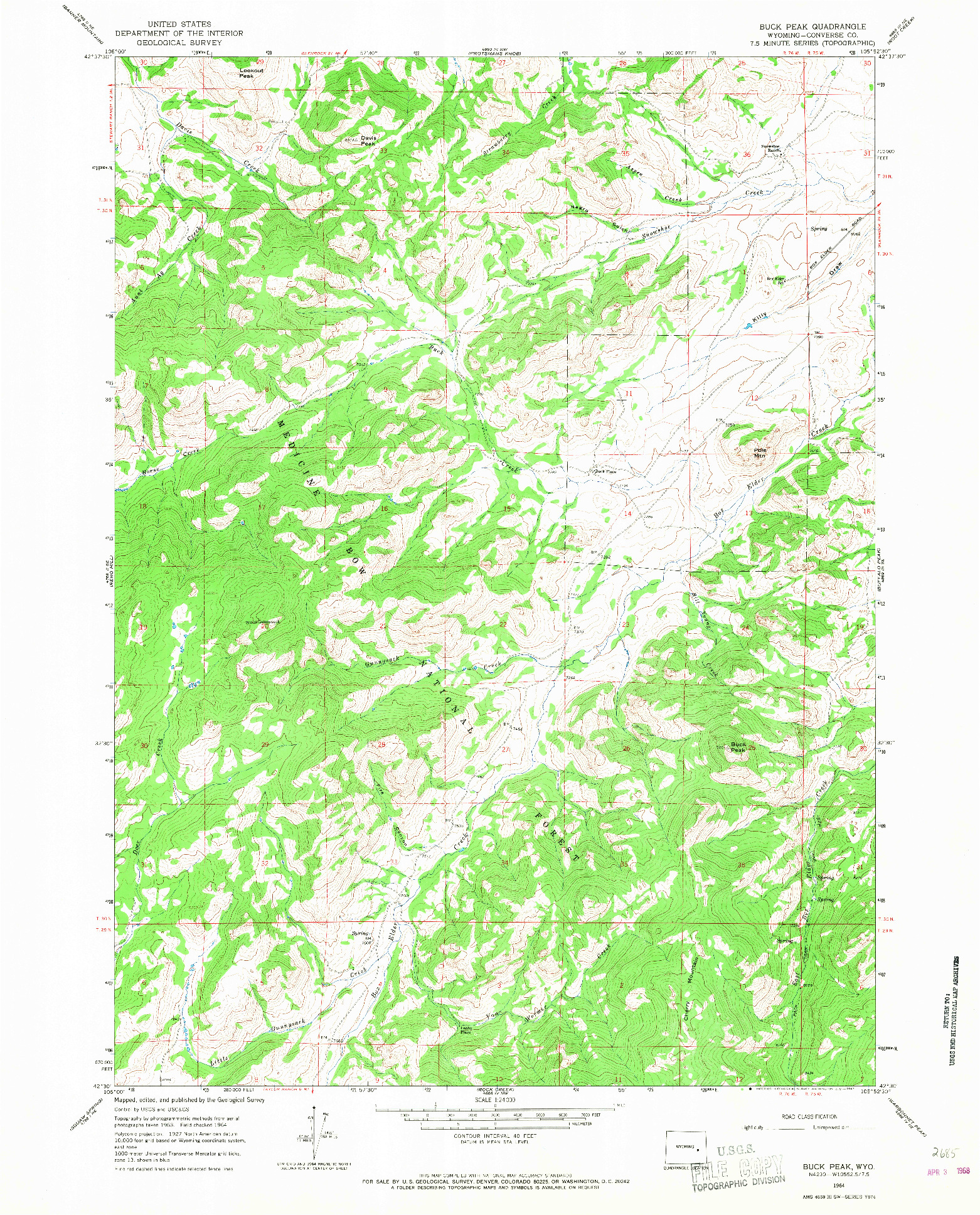 USGS 1:24000-SCALE QUADRANGLE FOR BUCK PEAK, WY 1964